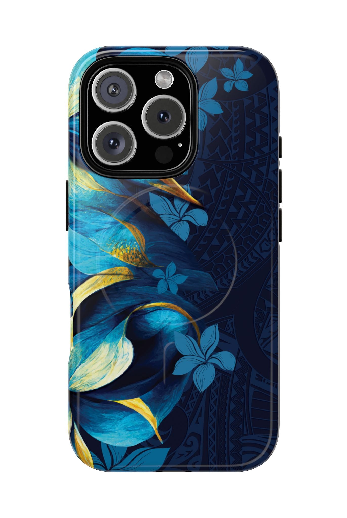 Po Mahina MagSafe iPhone Case iPhone 16 Pro Glossy - Hawaiian Moonlit Teal Gold Floral Design - The Local Banyan