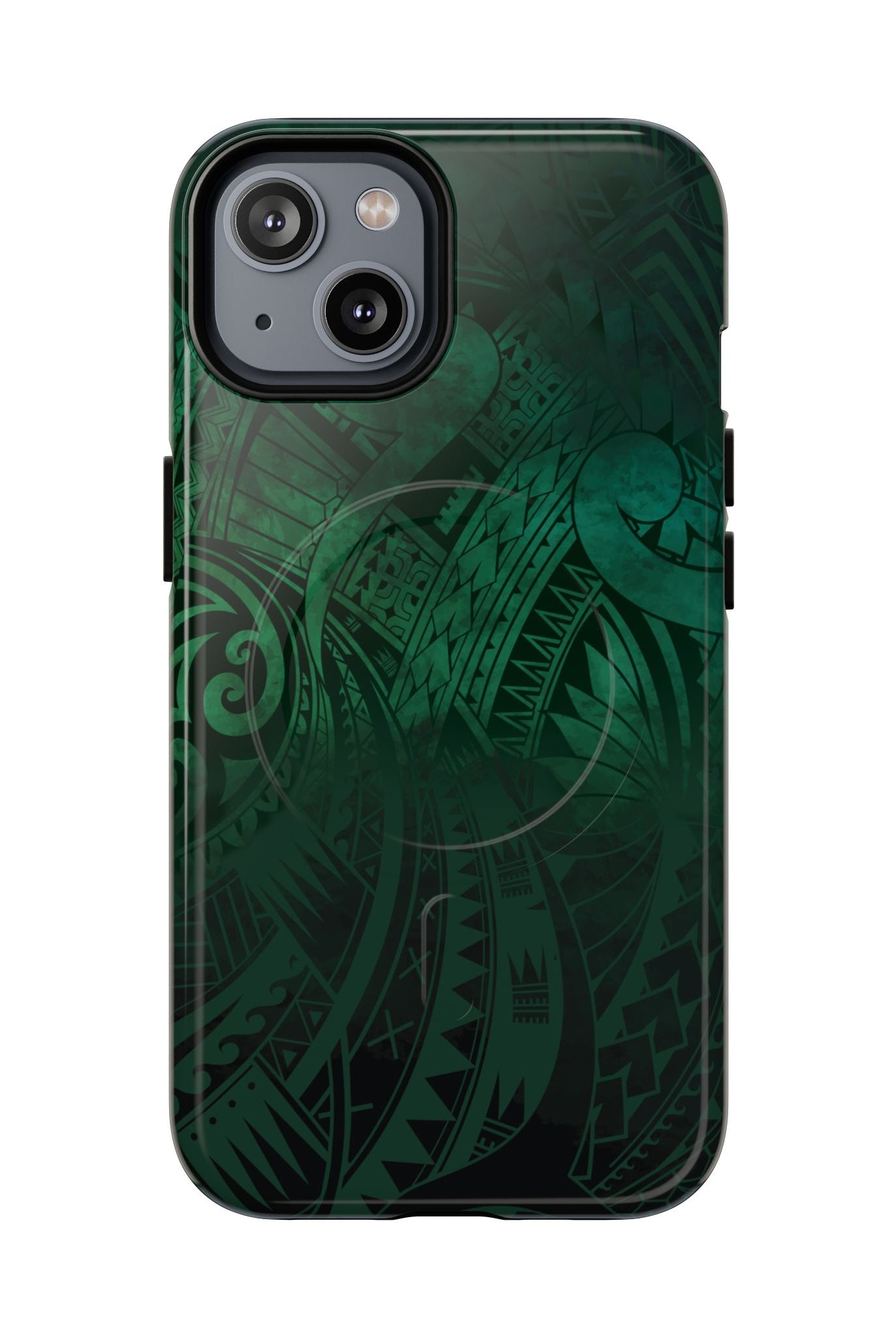 Nahele Spirit MagSafe iPhone Case iPhone 14 Glossy - Hawaiian Forest Green Polynesian Tribal Design - The Local Banyan