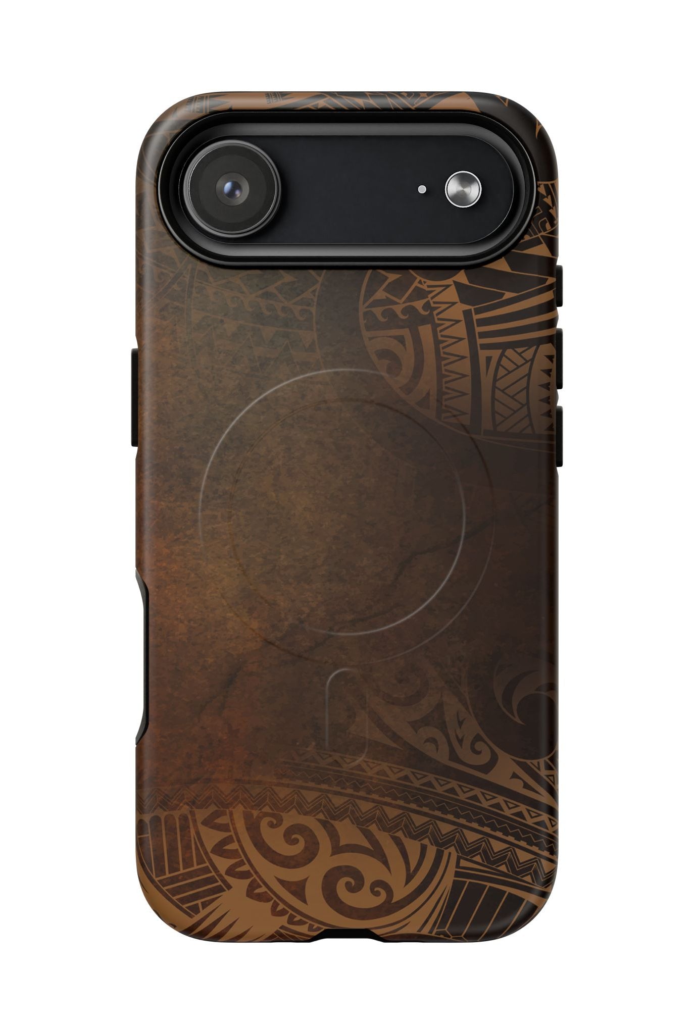 Woman holding Aloha Aina MagSafe iPhone Case - Hawaiian Earth Tone Polynesian Tribal Design - The Local Banyan