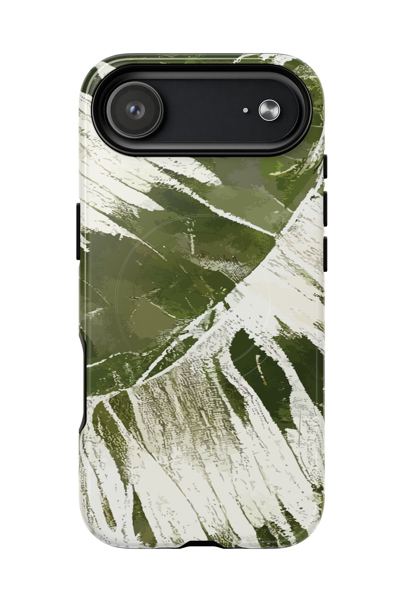 Island Breeze MagSafe iPhone Case Detail View - Hawaiian Palm Leaf Olive Green Botanical Design Close Up - The Local Banyan