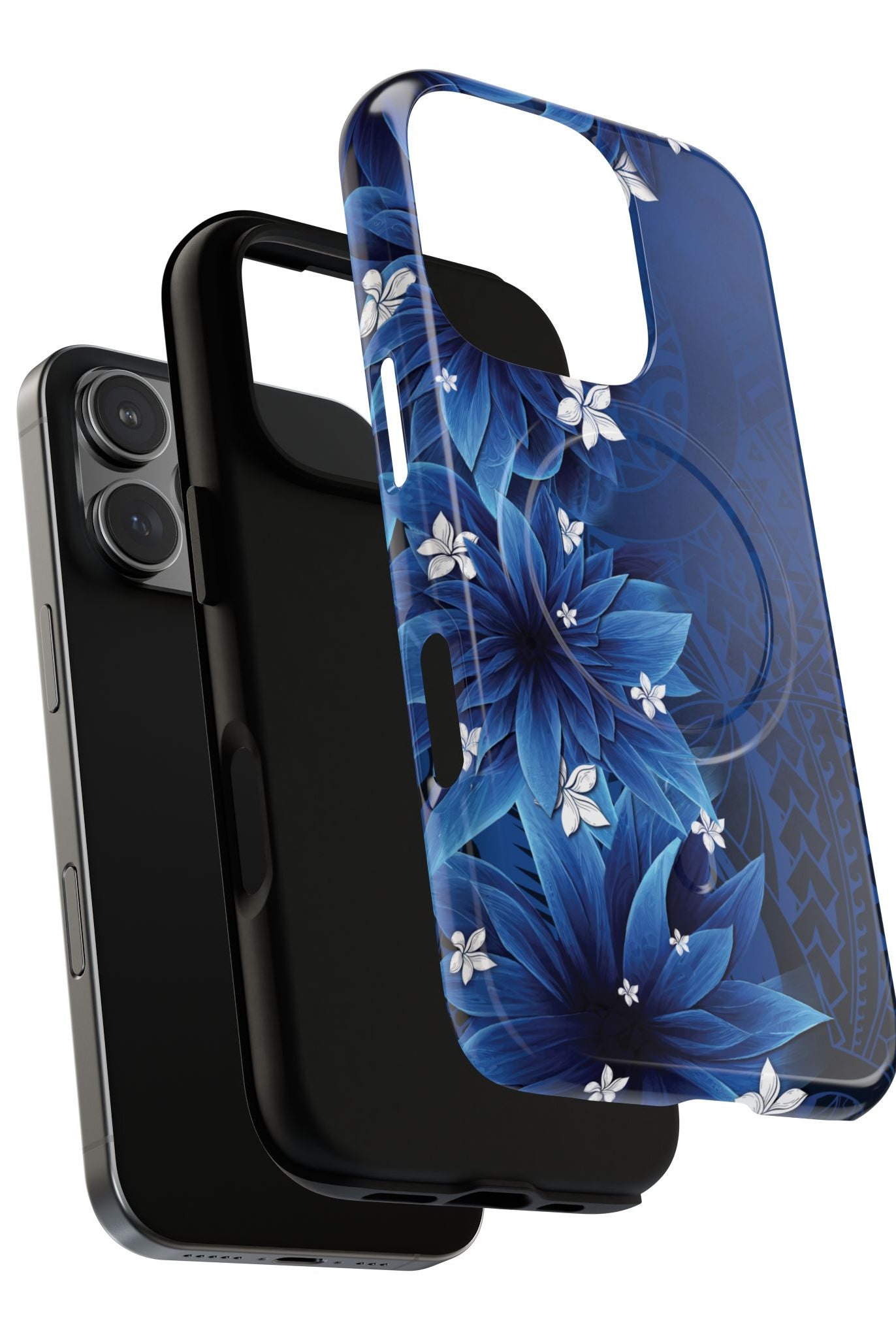 Hoku Pua MagSafe iPhone Case Detail View - Hawaiian Blue Star Flower Polynesian Design Close Up - The Local Banyan
