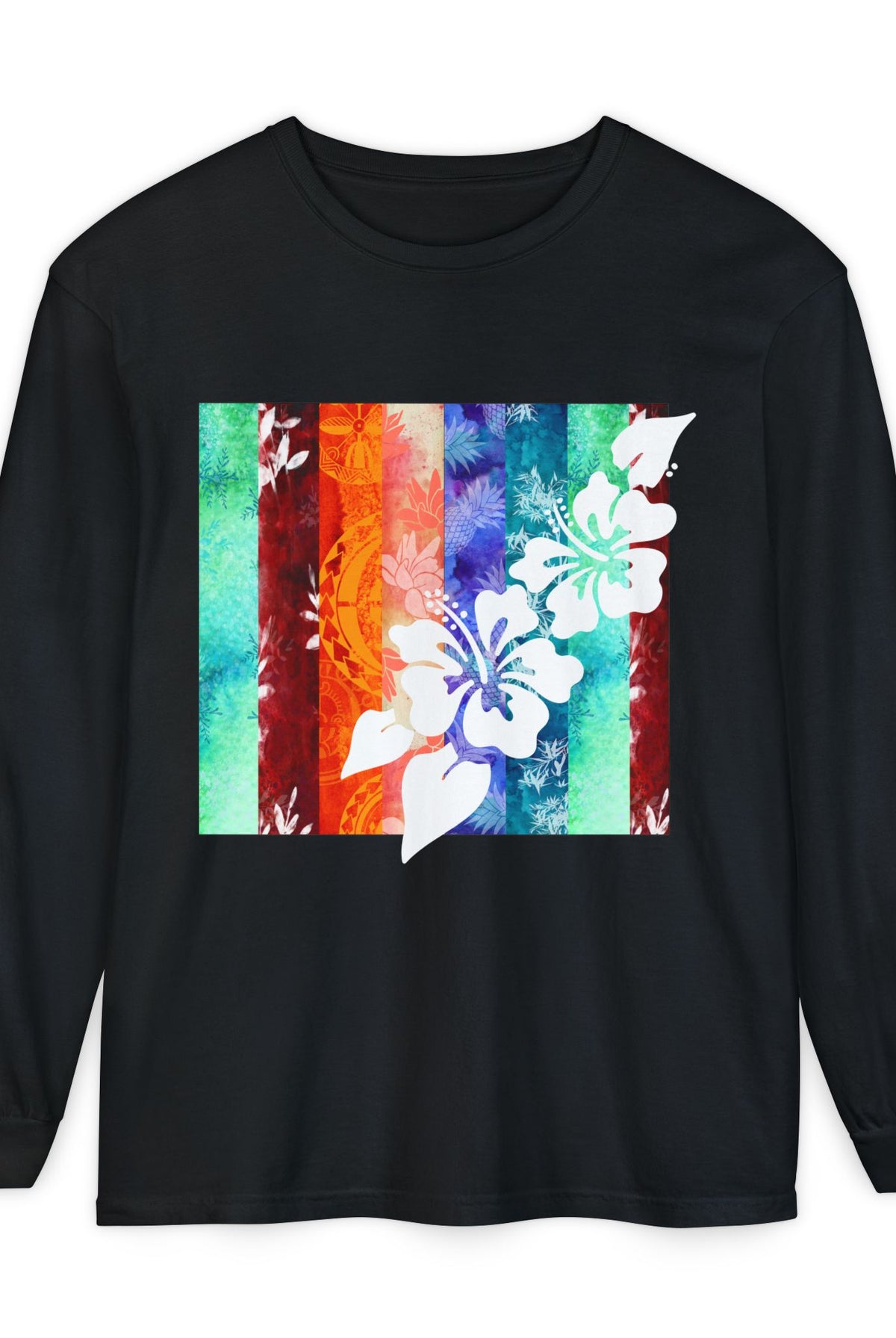 Tropical Vibes Garment Dyed Long Sleeve Tee Black S The Local Banyan