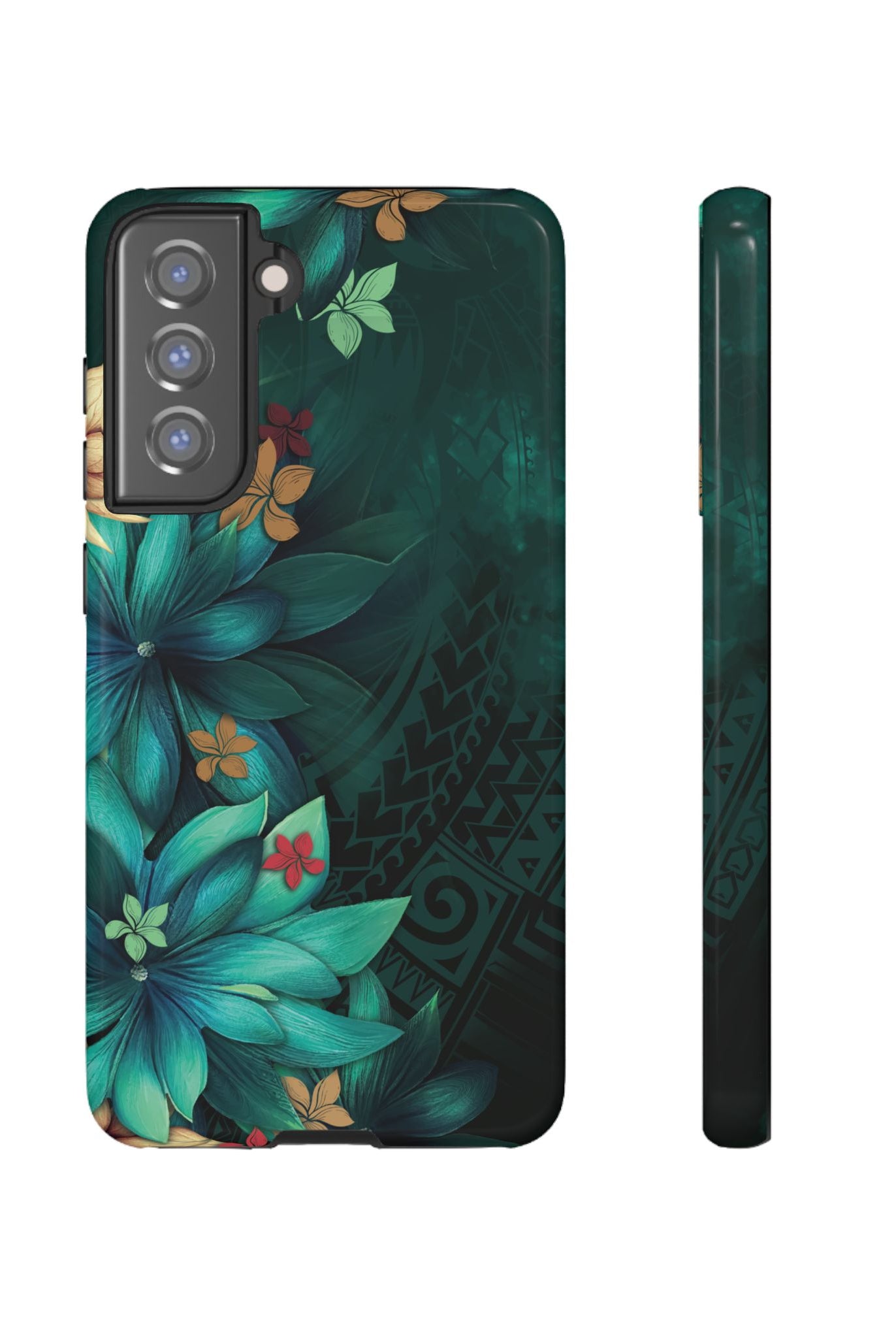 Aloha Whispers Tough Samsung Galaxy Case Samsung Galaxy S21 FE Glossy - Hawaiian Abstract Green Floral Polynesian Design - The Local Banyan