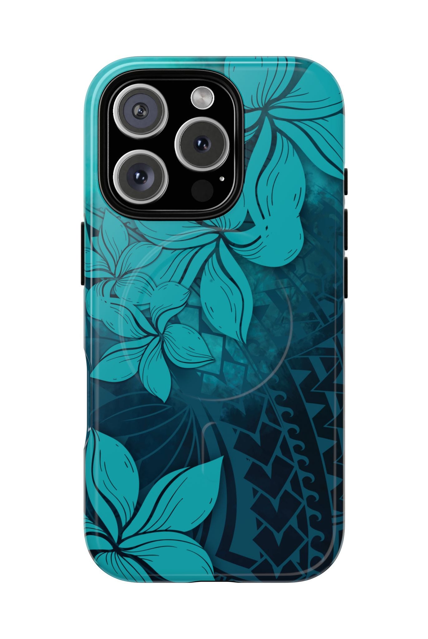 Moana Bloom MagSafe iPhone Case iPhone 16 Pro Glossy - Hawaiian Teal Plumeria Ocean Tribal Design - The Local Banyan
