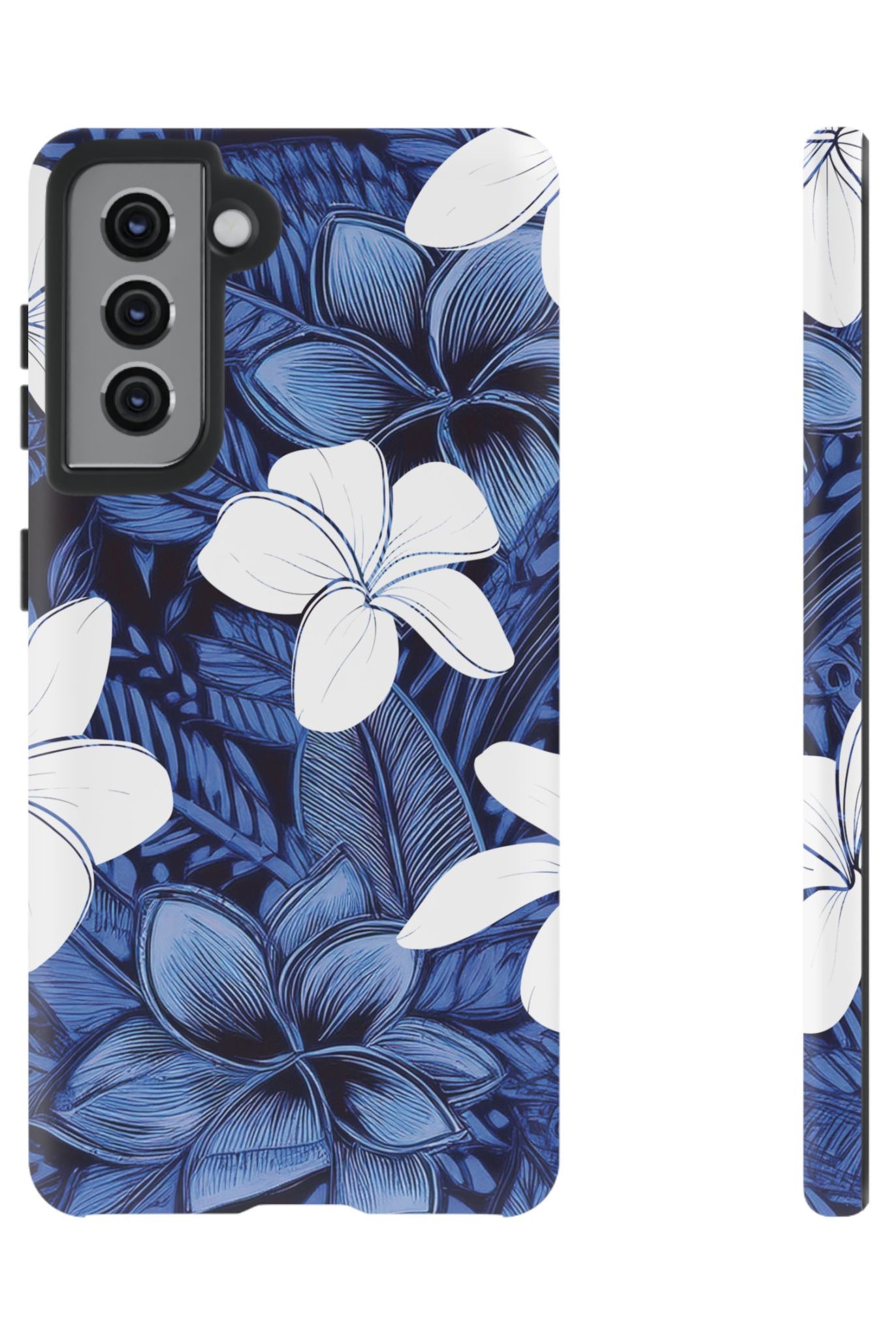 Eternal Blue Plumeria Tough Samsung Galaxy Case Samsung Galaxy S21 Matte - Hawaiian Blue Plumeria Ocean Floral Design - The Local Banyan