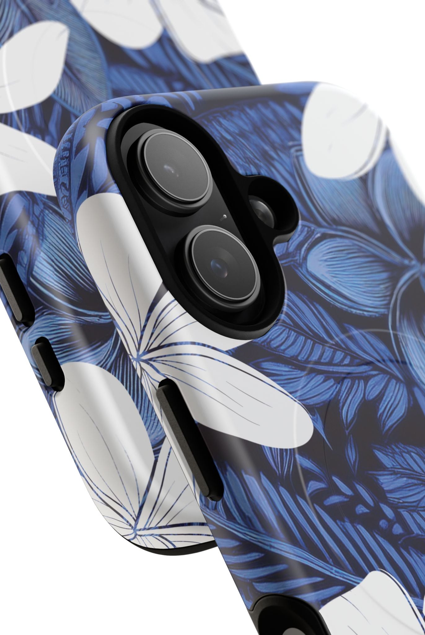 Eternal Blue Plumeria MagSafe iPhone Case Detail View - Hawaiian Blue Plumeria Ocean Floral Design Close Up - The Local Banyan
