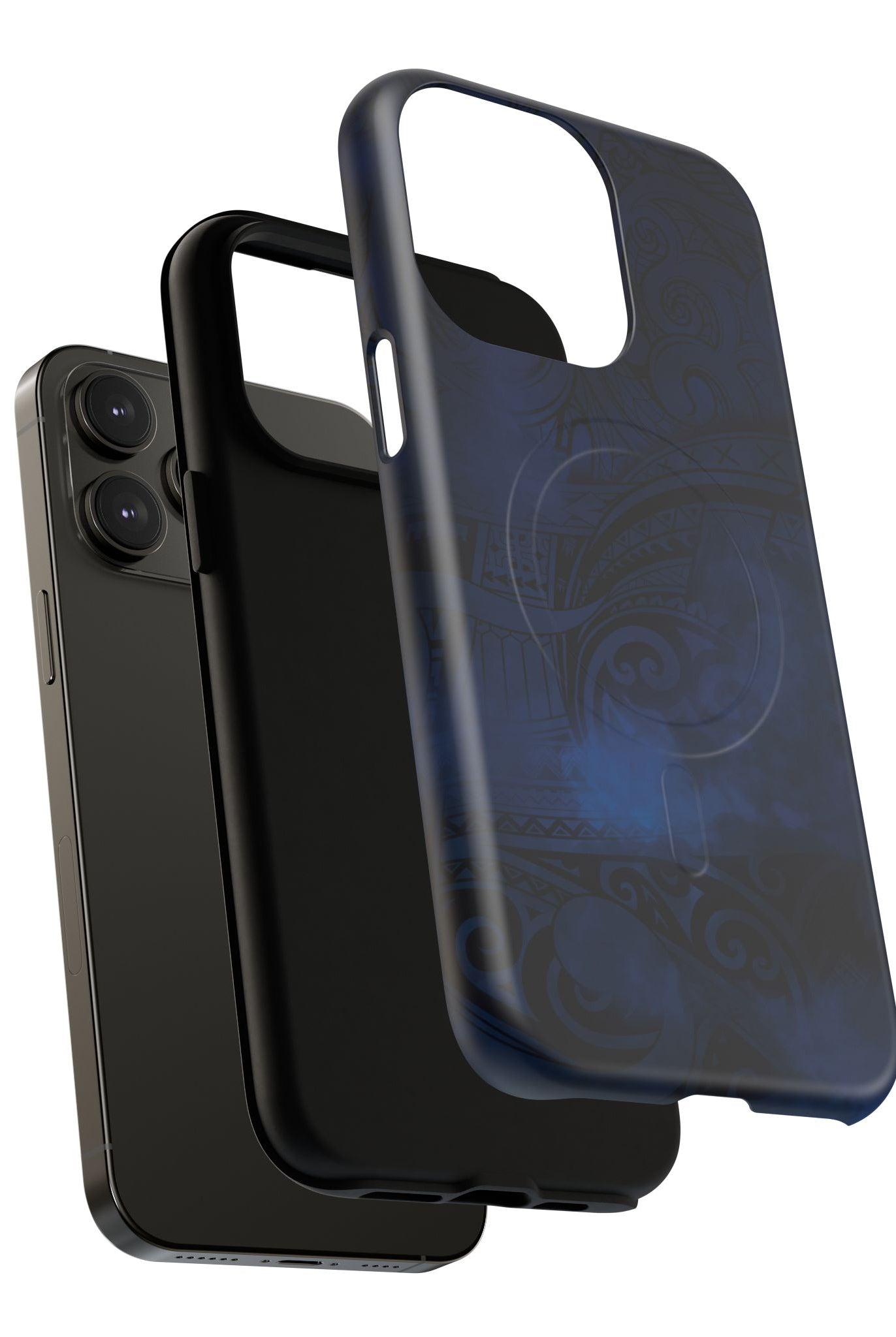 Woman holding Midnight Essence MagSafe iPhone Case - Hawaiian Midnight Navy Polynesian Tribal Design - The Local Banyan