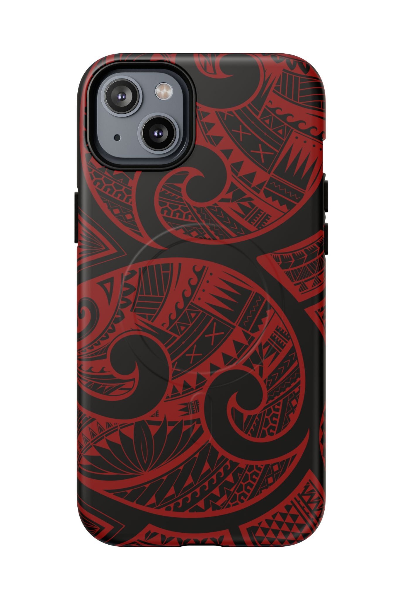 Island Tribal MagSafe iPhone Case iPhone 14 Plus Matte - Hawaiian Crimson Red Polynesian Tribal Design - The Local Banyan