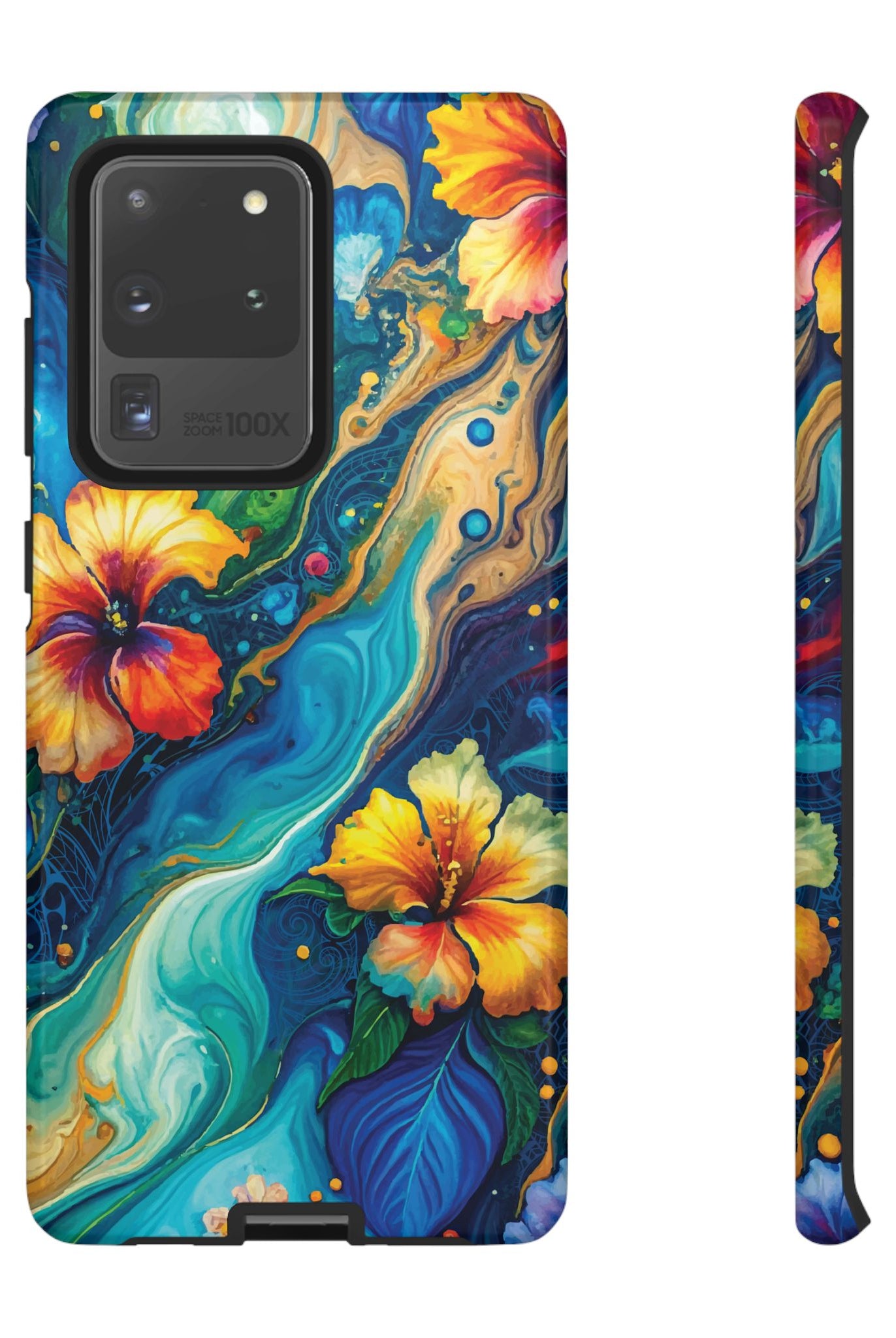 Aloalo Drift Tough Samsung Galaxy Case Samsung Galaxy S20 Ultra Glossy - Hawaiian Hibiscus Teal Ocean Wave Design - The Local Banyan