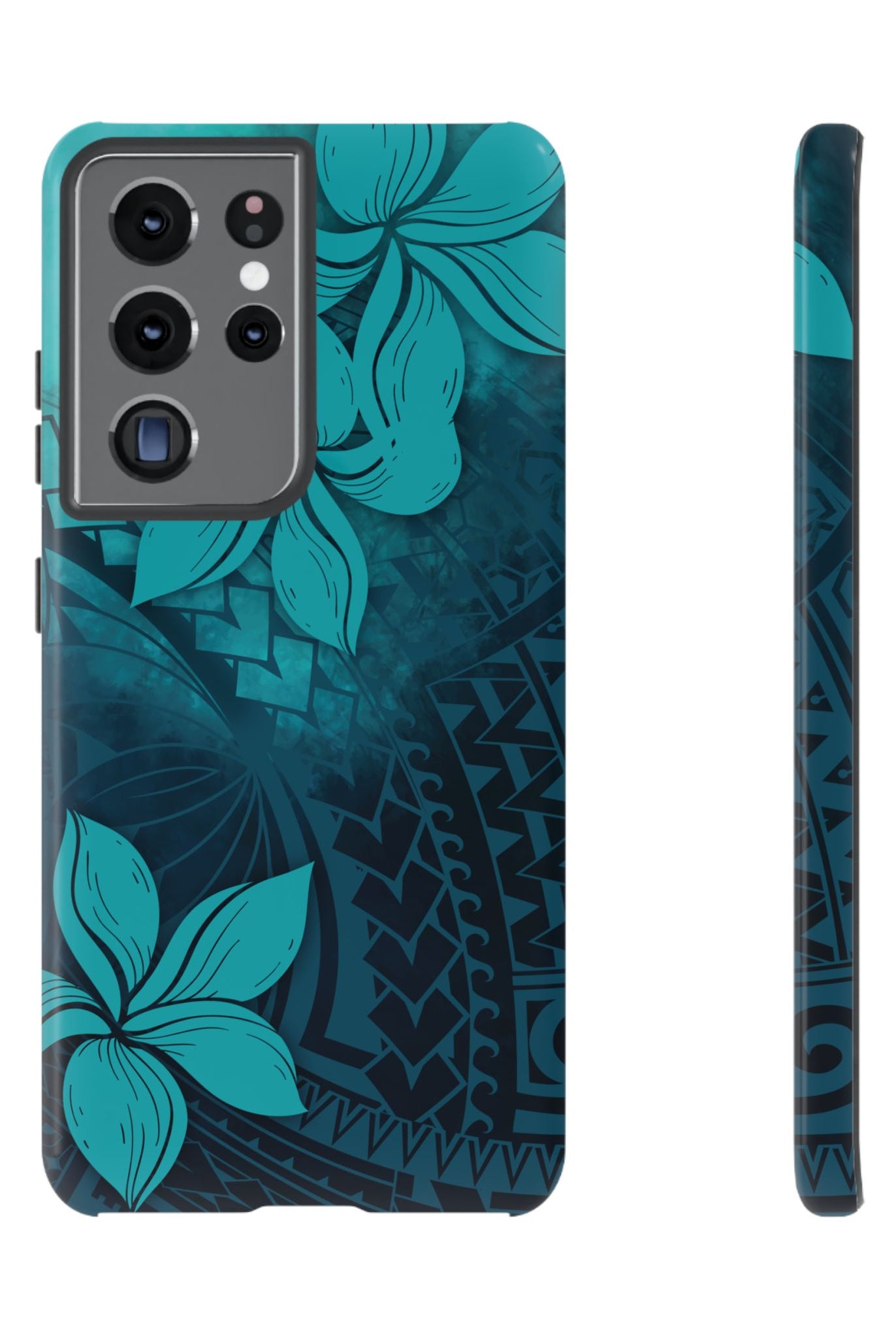 Moana Bloom Tough Samsung Galaxy Case Samsung Galaxy S21 Ultra Glossy - Hawaiian Teal Plumeria Ocean Tribal Design - The Local Banyan