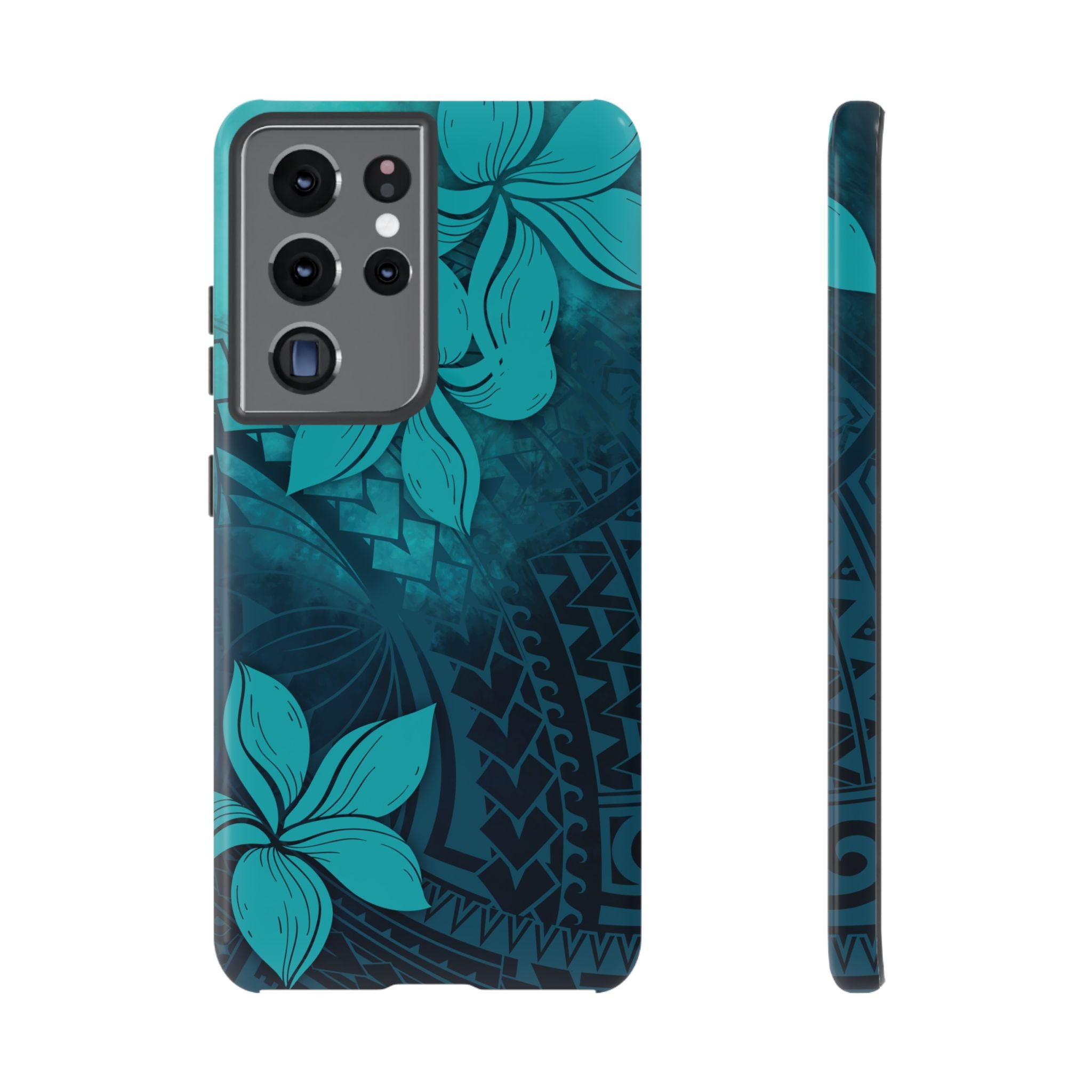 Moana Bloom Tough Samsung Galaxy Case Samsung Galaxy S21 Ultra Glossy - Hawaiian Teal Plumeria Ocean Tribal Design - The Local Banyan