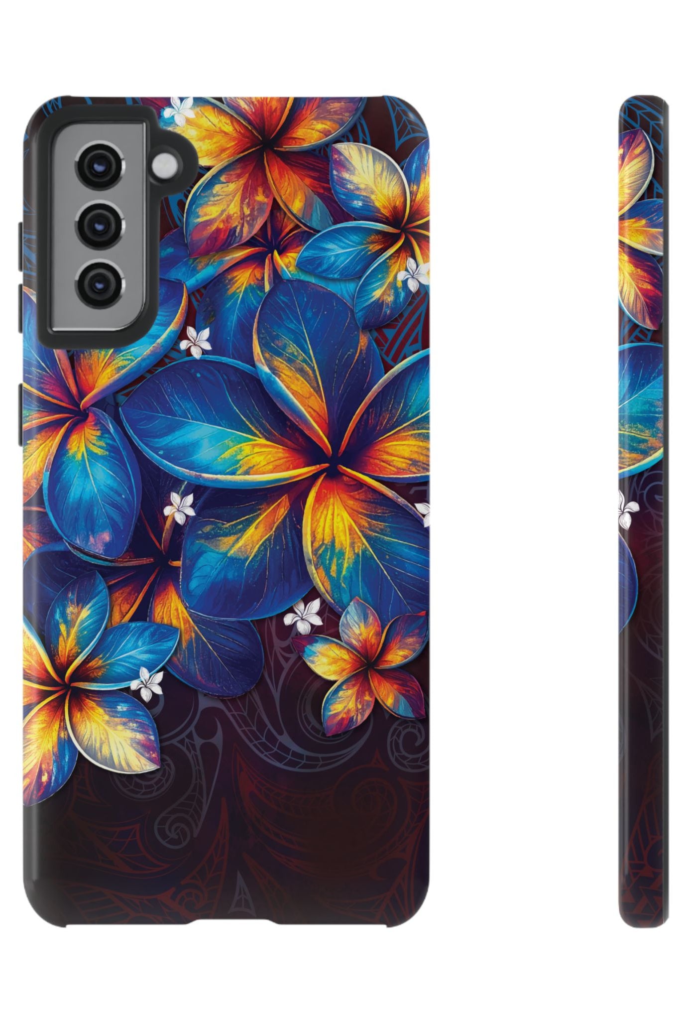 Nohea Twilight Tough Samsung Galaxy Case Samsung Galaxy S21 Plus Glossy - Hawaiian Blue Orange Plumeria Twilight Design - The Local Banyan