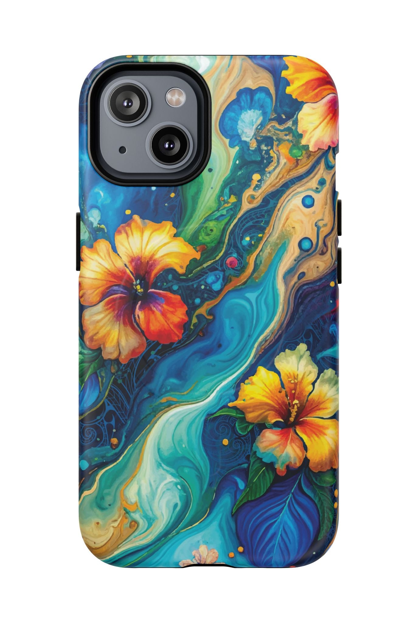 Aloalo Drift MagSafe iPhone Case iPhone 14 Matte - Hawaiian Hibiscus Teal Ocean Wave Design - The Local Banyan