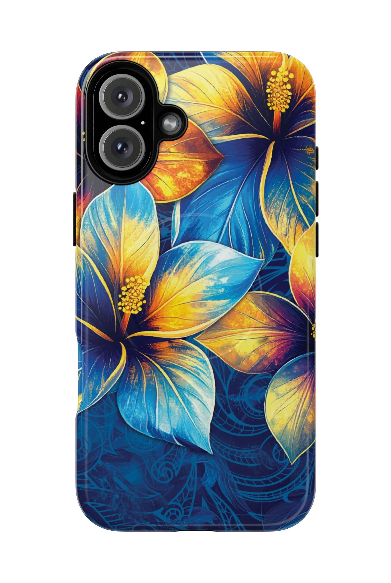 Pua La MagSafe iPhone Case iPhone 16 Plus Glossy - Hawaiian Golden Hibiscus Sun Flower Sapphire Design - The Local Banyan