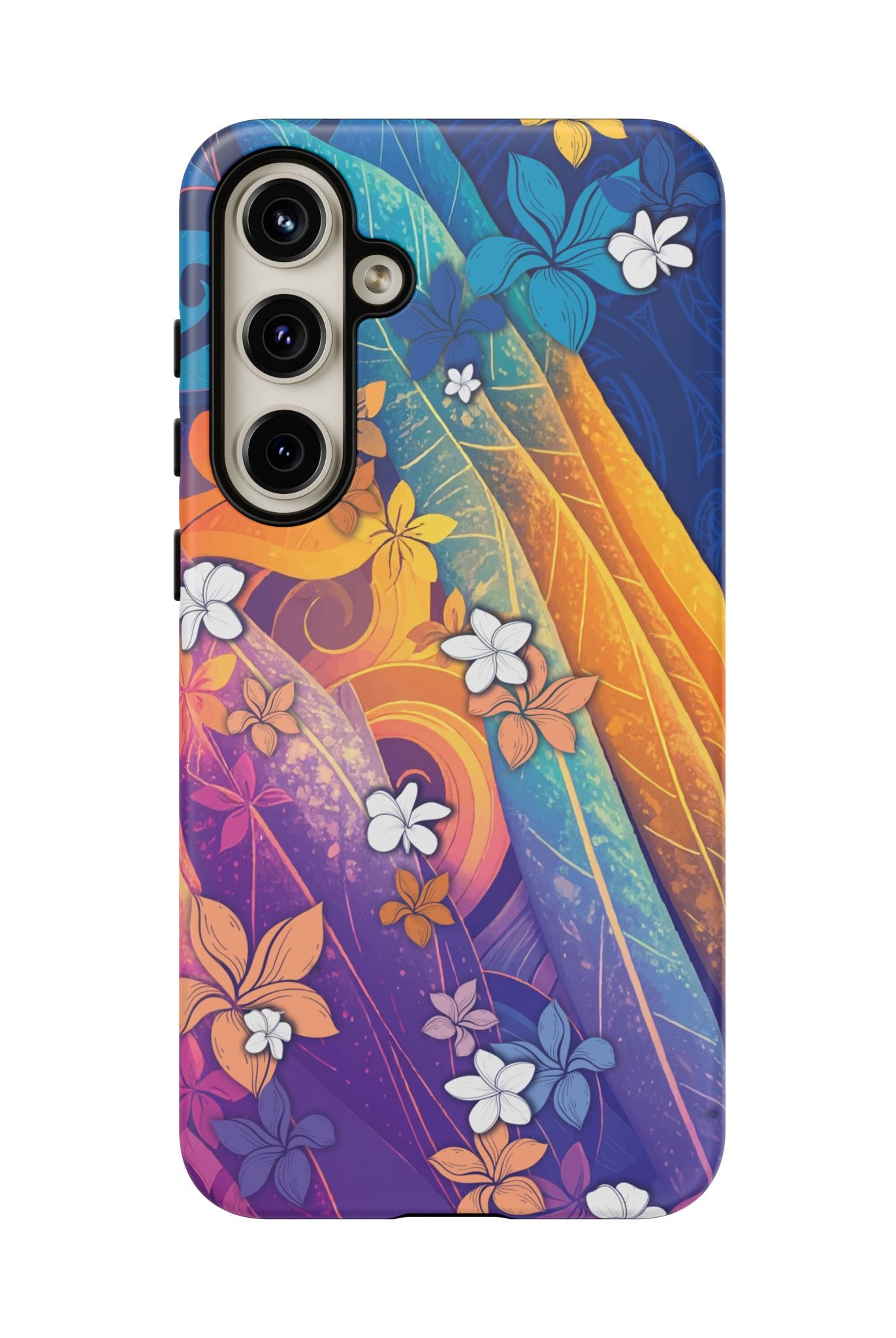 Mauna Sunrise Tough Samsung Galaxy Case Detail View - Hawaiian Colorful Sunrise Plumeria Design Close Up - The Local Banyan