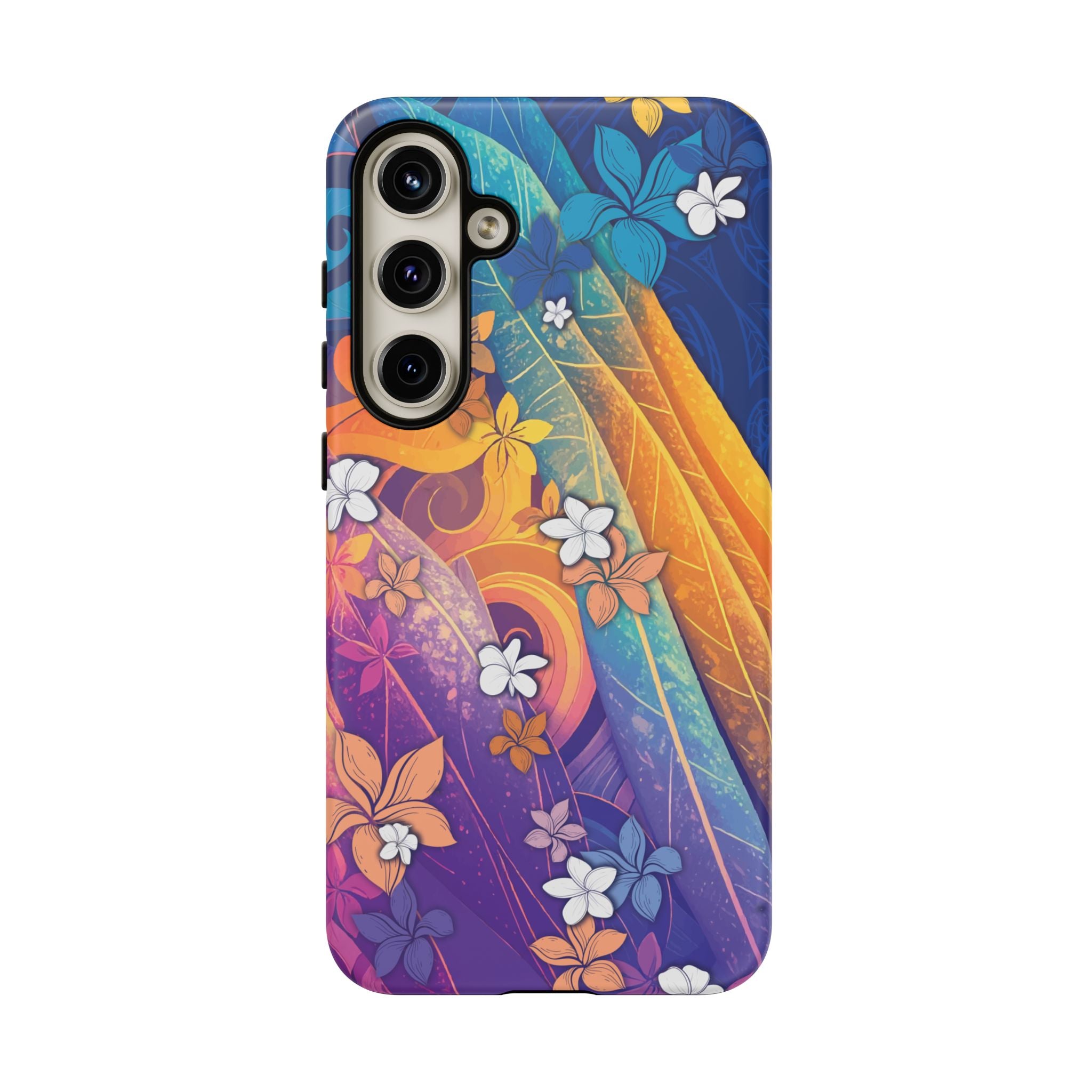 Mauna Sunrise Tough Samsung Galaxy Case Detail View - Hawaiian Colorful Sunrise Plumeria Design Close Up - The Local Banyan