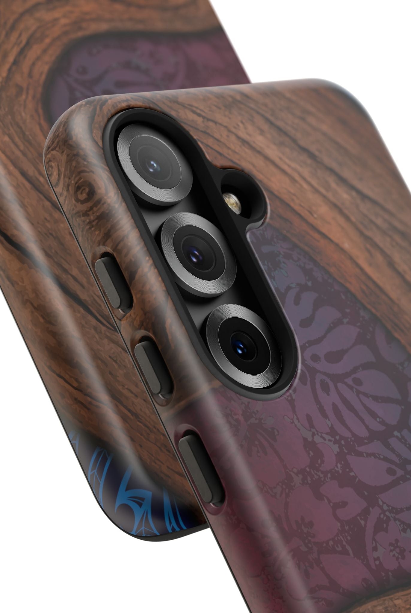 Woman holding Rooted Tough Samsung Galaxy Case - Hawaiian Koa Wood Island Strength Tribal Design - The Local Banyan