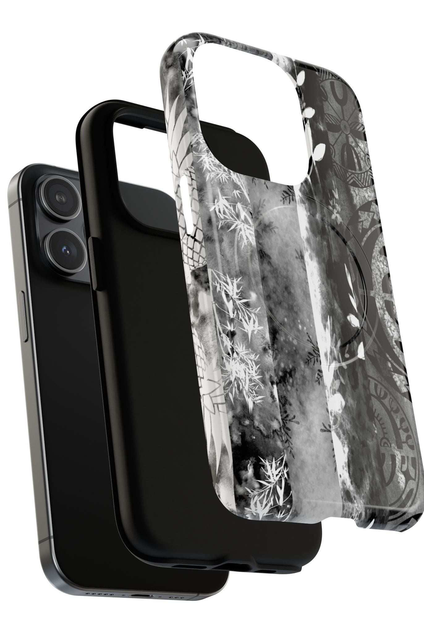 Monochrome Oasis MagSafe iPhone Case Side View - Dual Layer Drop Protection Hawaiian Phone Case - The Local Banyan