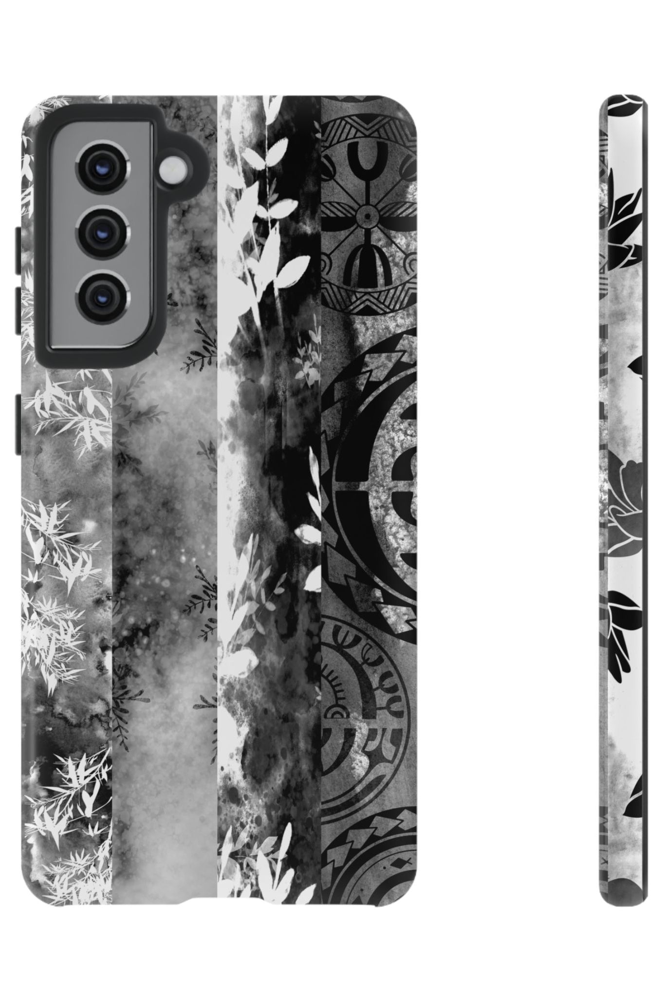 Monochrome Oasis Tough Samsung Galaxy Case Samsung Galaxy S21 Glossy - Hawaiian Black White Botanical Tribal Design - The Local Banyan