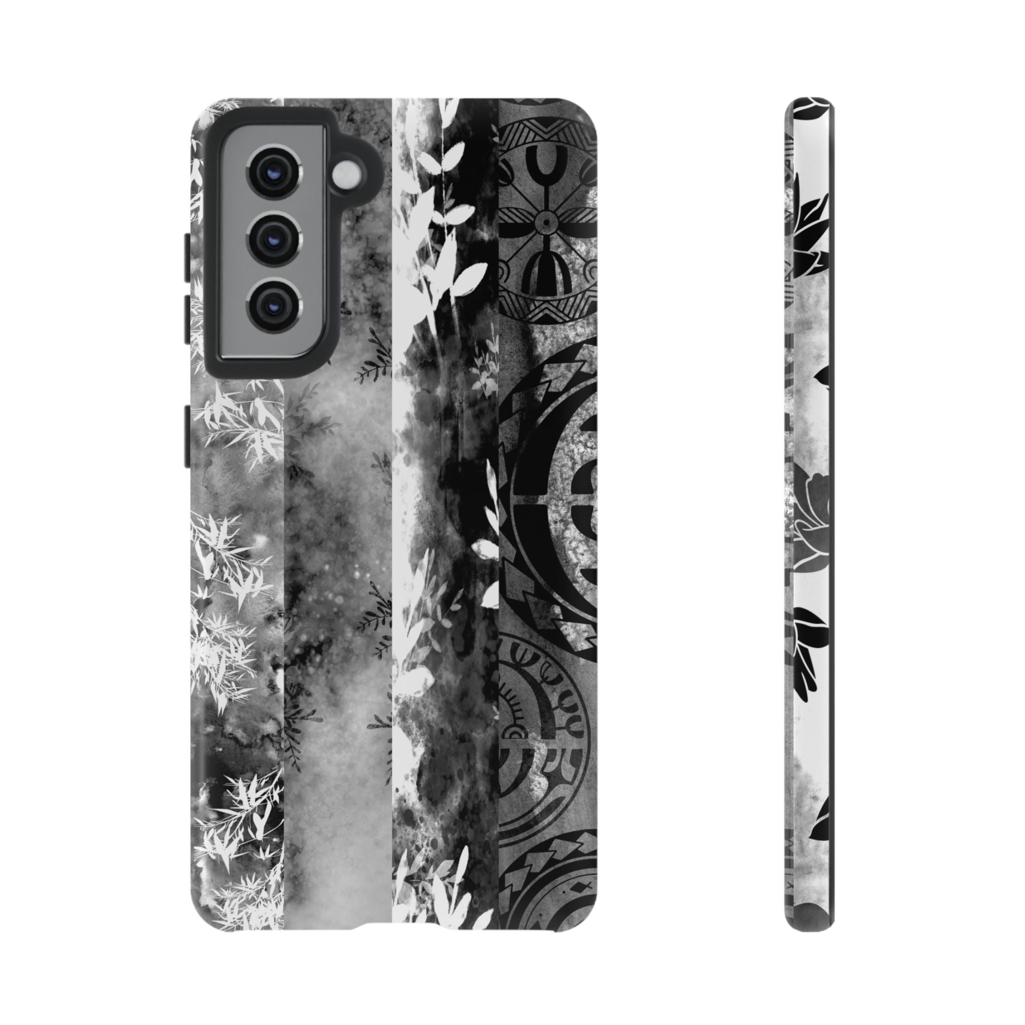 Monochrome Oasis Tough Samsung Galaxy Case Samsung Galaxy S21 Glossy - Hawaiian Black White Botanical Tribal Design - The Local Banyan