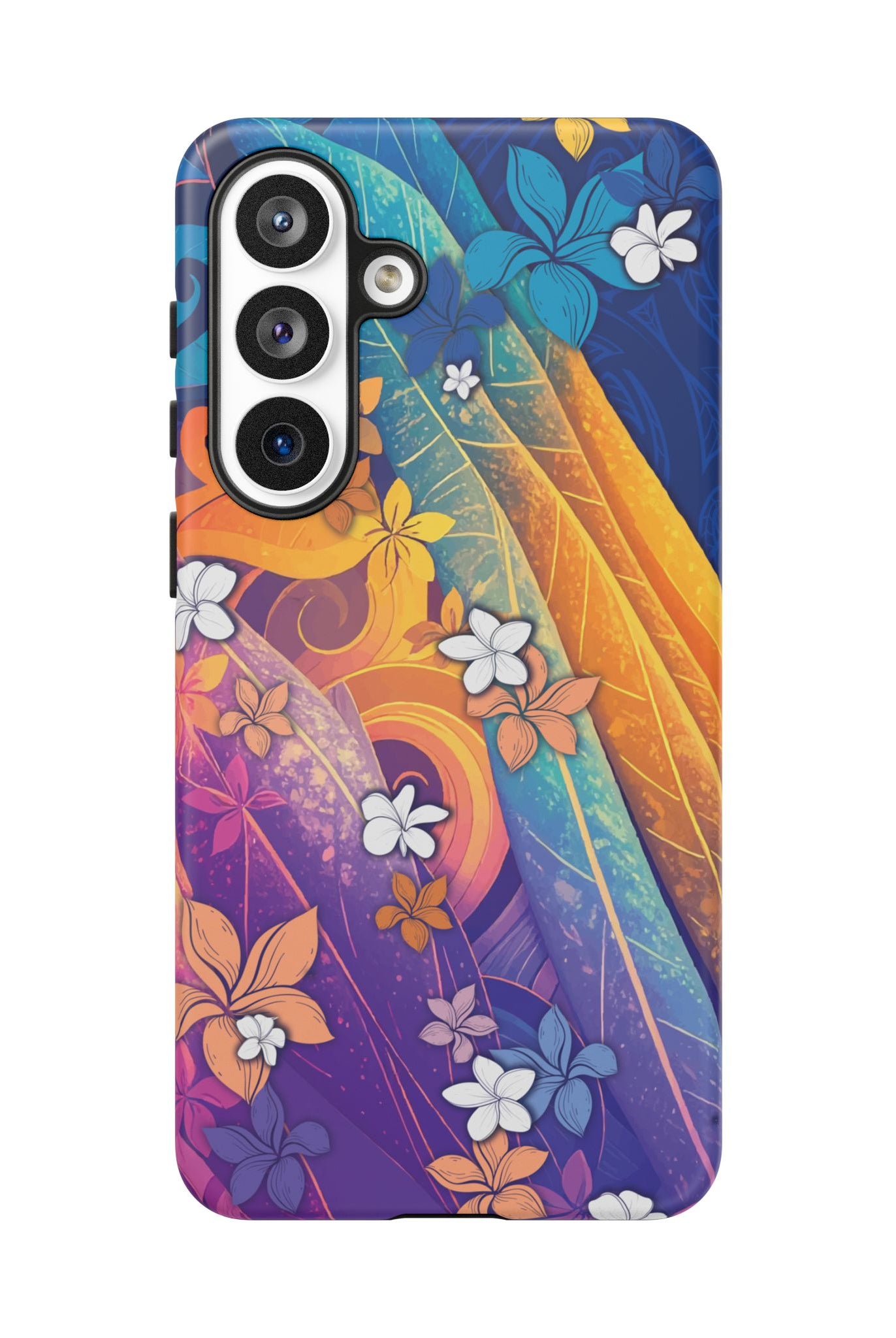 Mauna Sunrise Tough Samsung Galaxy Case Detail View - Hawaiian Colorful Sunrise Plumeria Design Close Up - The Local Banyan