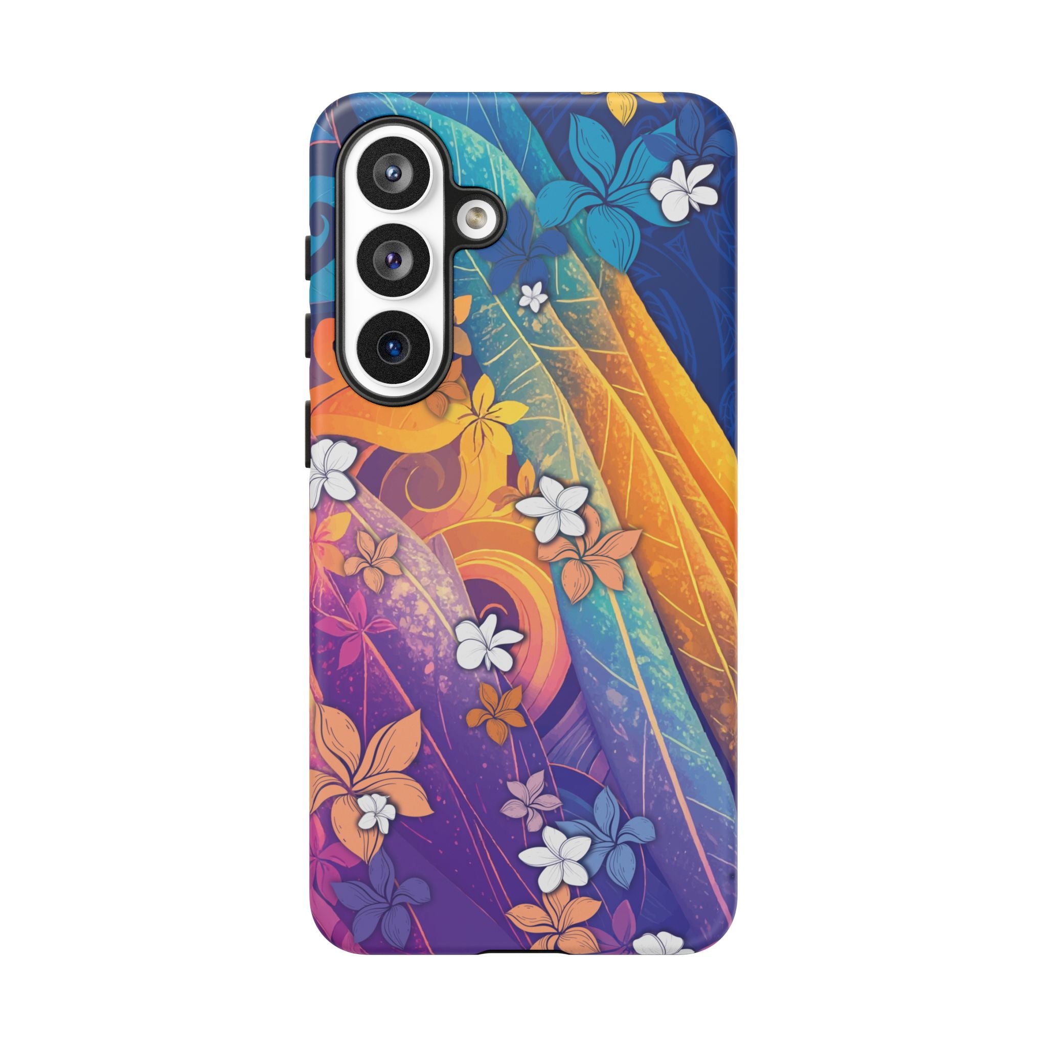 Mauna Sunrise Tough Samsung Galaxy Case Detail View - Hawaiian Colorful Sunrise Plumeria Design Close Up - The Local Banyan