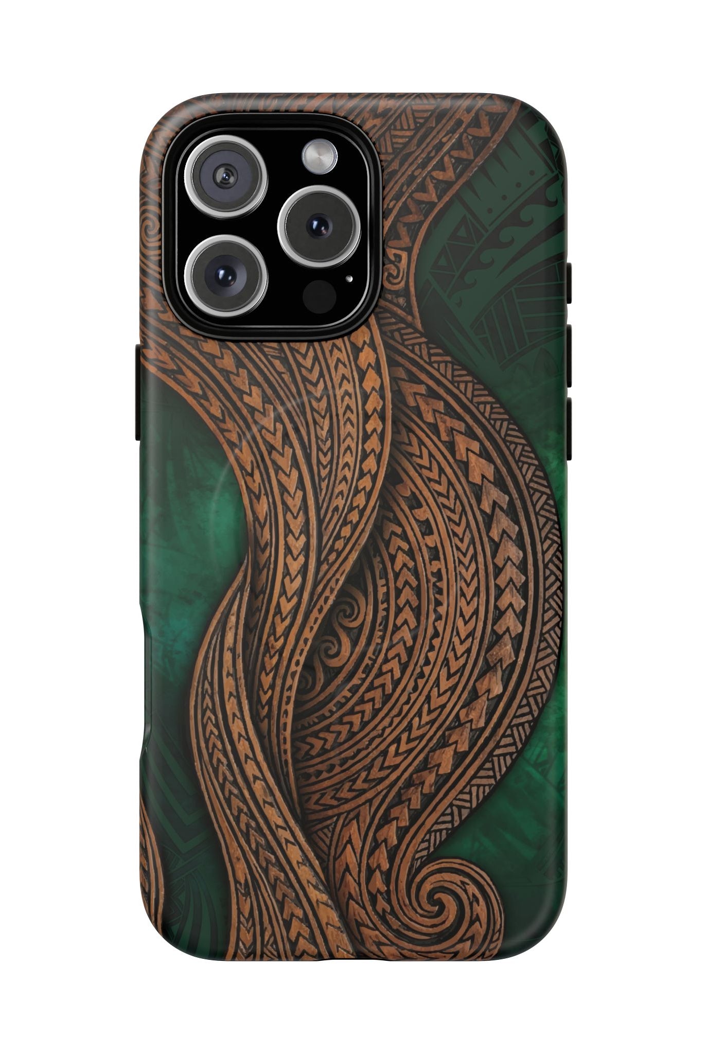 Island Kalai MagSafe iPhone Case iPhone 16 Pro Max Matte - Hawaiian Carved Wood Grain Emerald Green Tribal Design - The Local Banyan