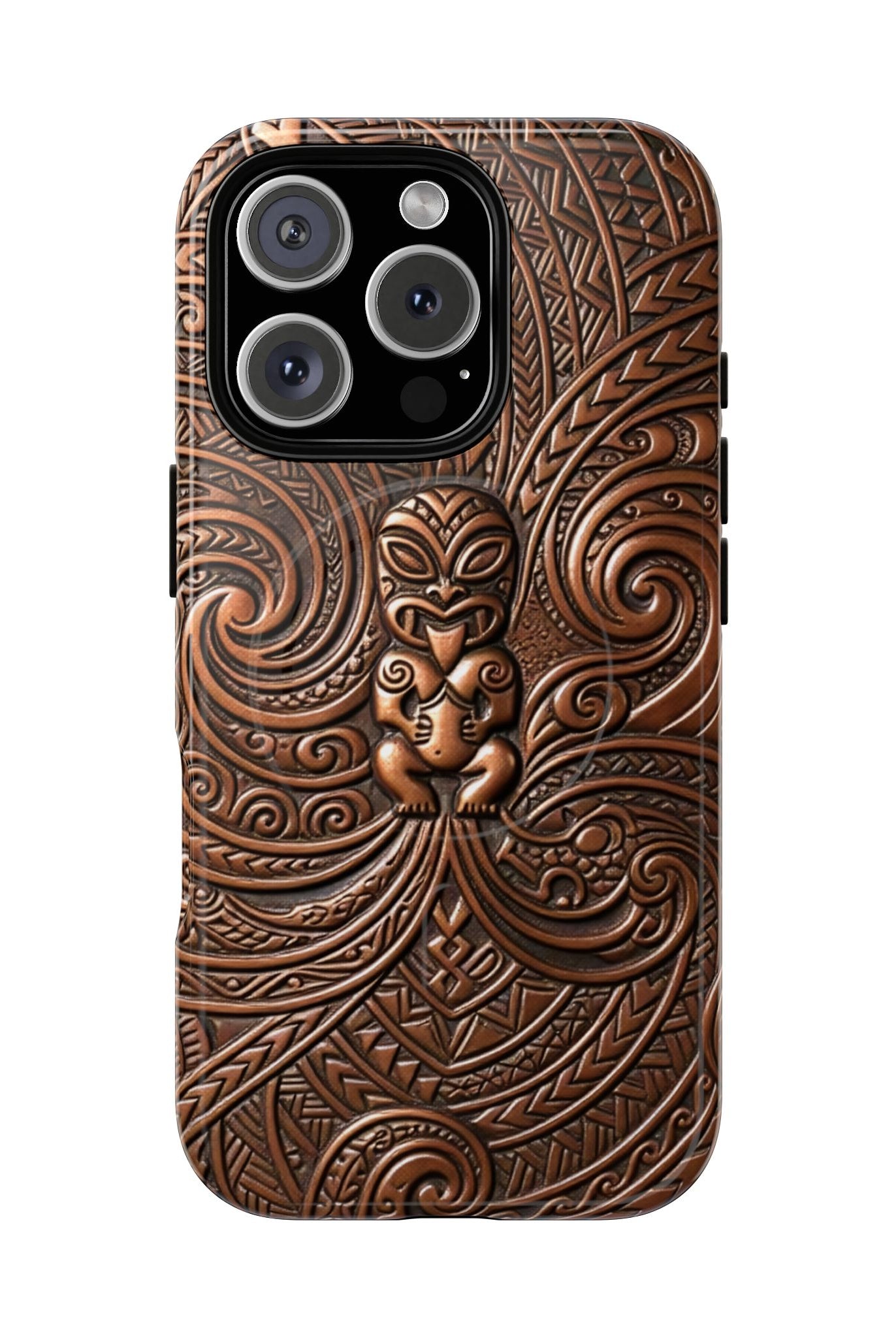 Paa Guardian MagSafe iPhone Case iPhone 16 Pro Glossy - Hawaiian Copper Carved Tiki Polynesian Design - The Local Banyan