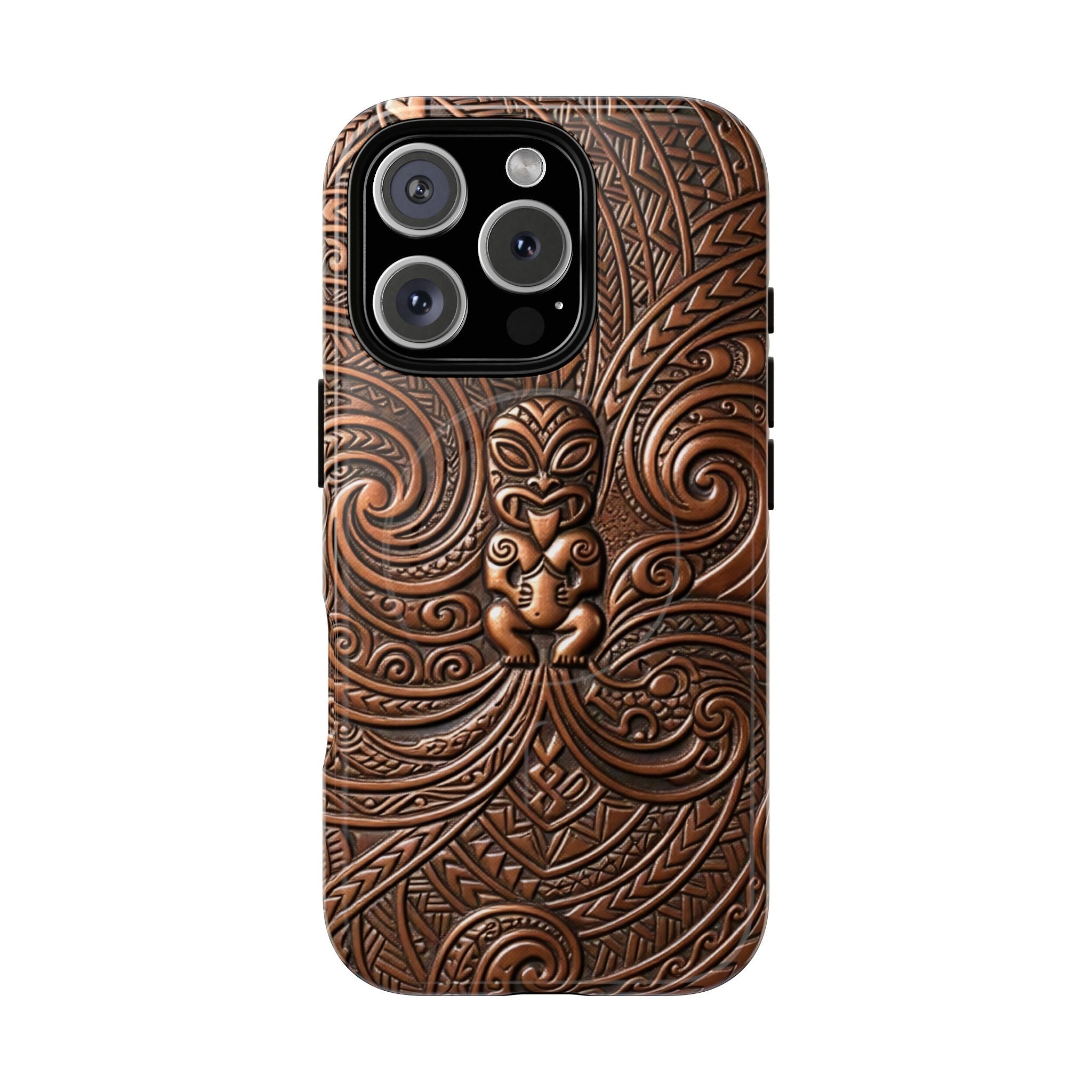 Paa Guardian MagSafe iPhone Case iPhone 16 Pro Glossy - Hawaiian Copper Carved Tiki Polynesian Design - The Local Banyan