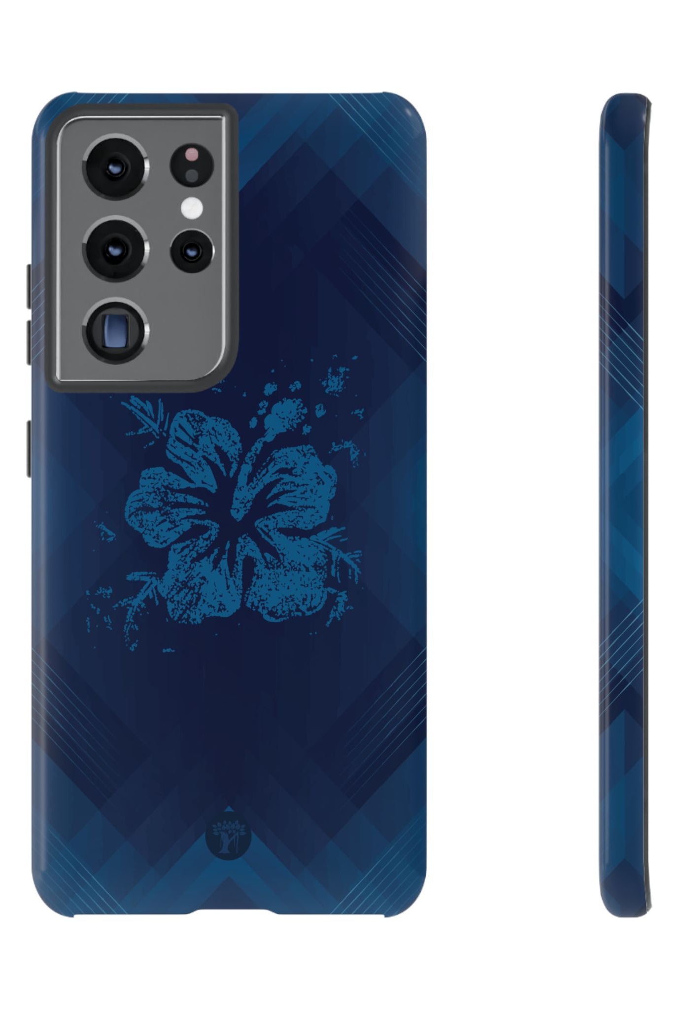 Kikokiko Lehua Tough Samsung Galaxy Case Samsung Galaxy S21 Ultra Glossy - Hawaiian Navy Blue Geometric Hibiscus Design - The Local Banyan