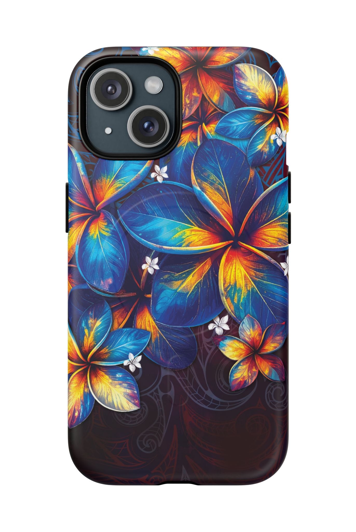 Nohea Twilight MagSafe iPhone Case iPhone 15 Matte - Hawaiian Blue Orange Plumeria Twilight Design - The Local Banyan