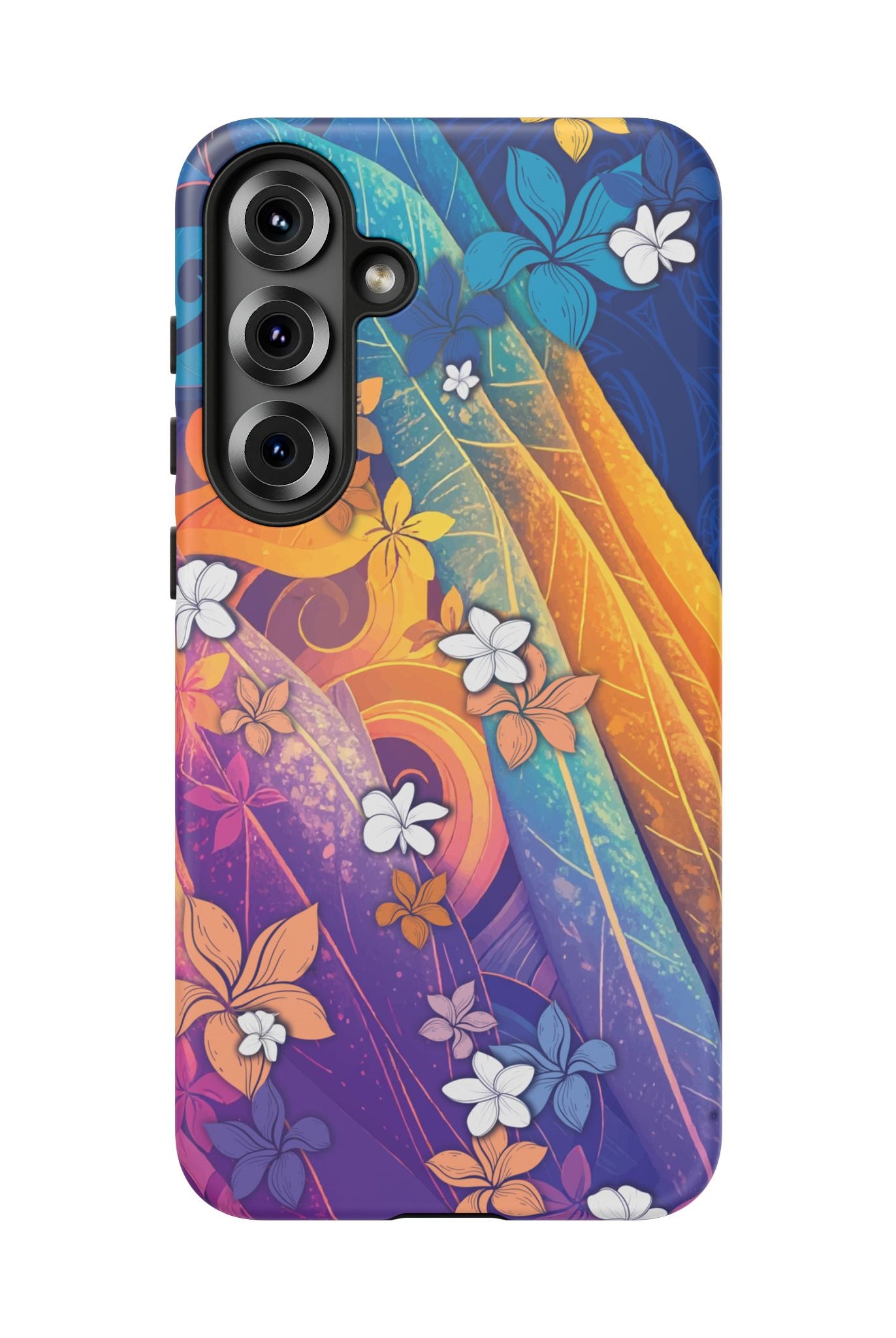 Mauna Sunrise Tough Samsung Galaxy Case Detail View - Hawaiian Colorful Sunrise Plumeria Design Close Up - The Local Banyan