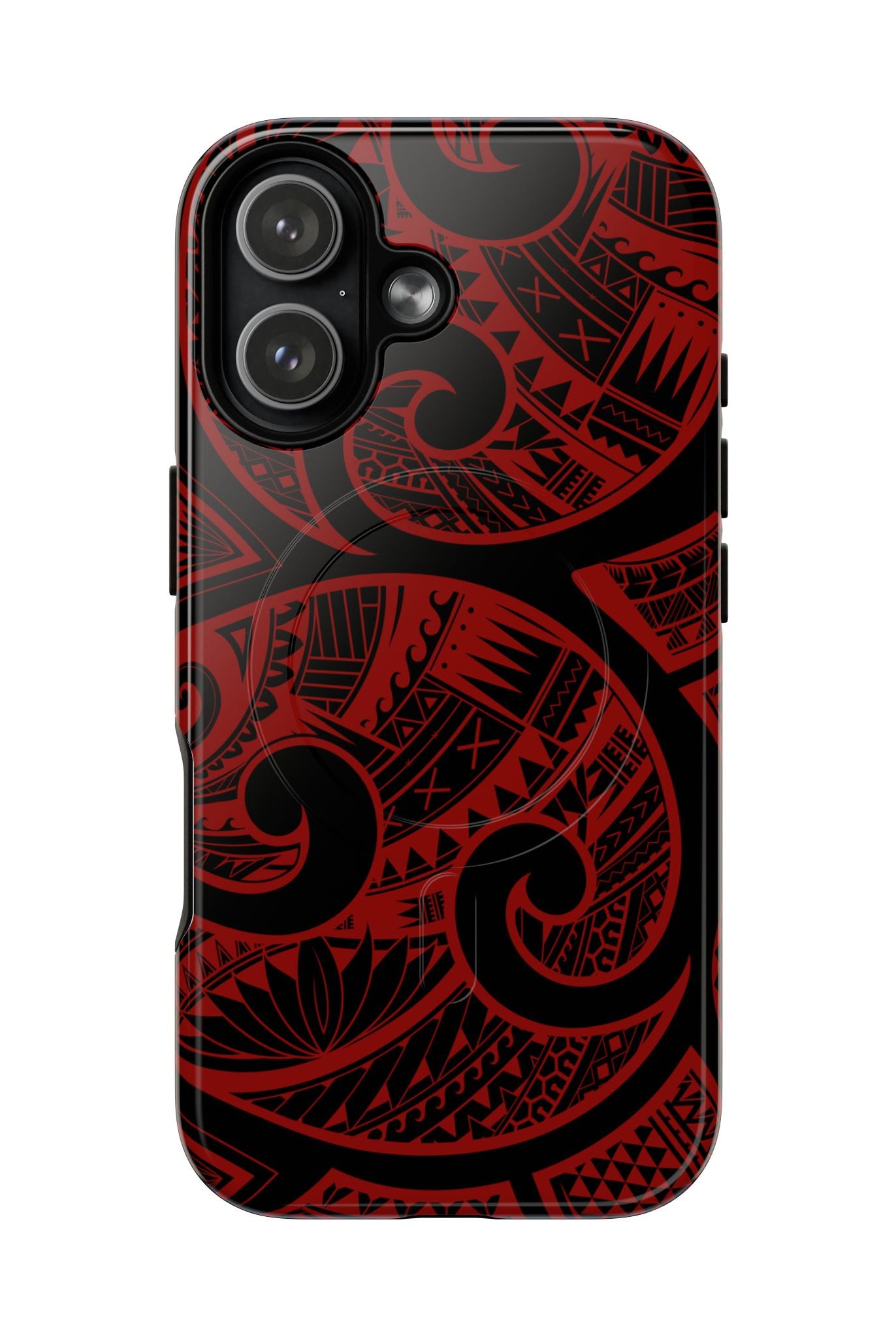 Island Tribal MagSafe iPhone Case iPhone 17 Glossy - Hawaiian Crimson Red Polynesian Tribal Design - The Local Banyan