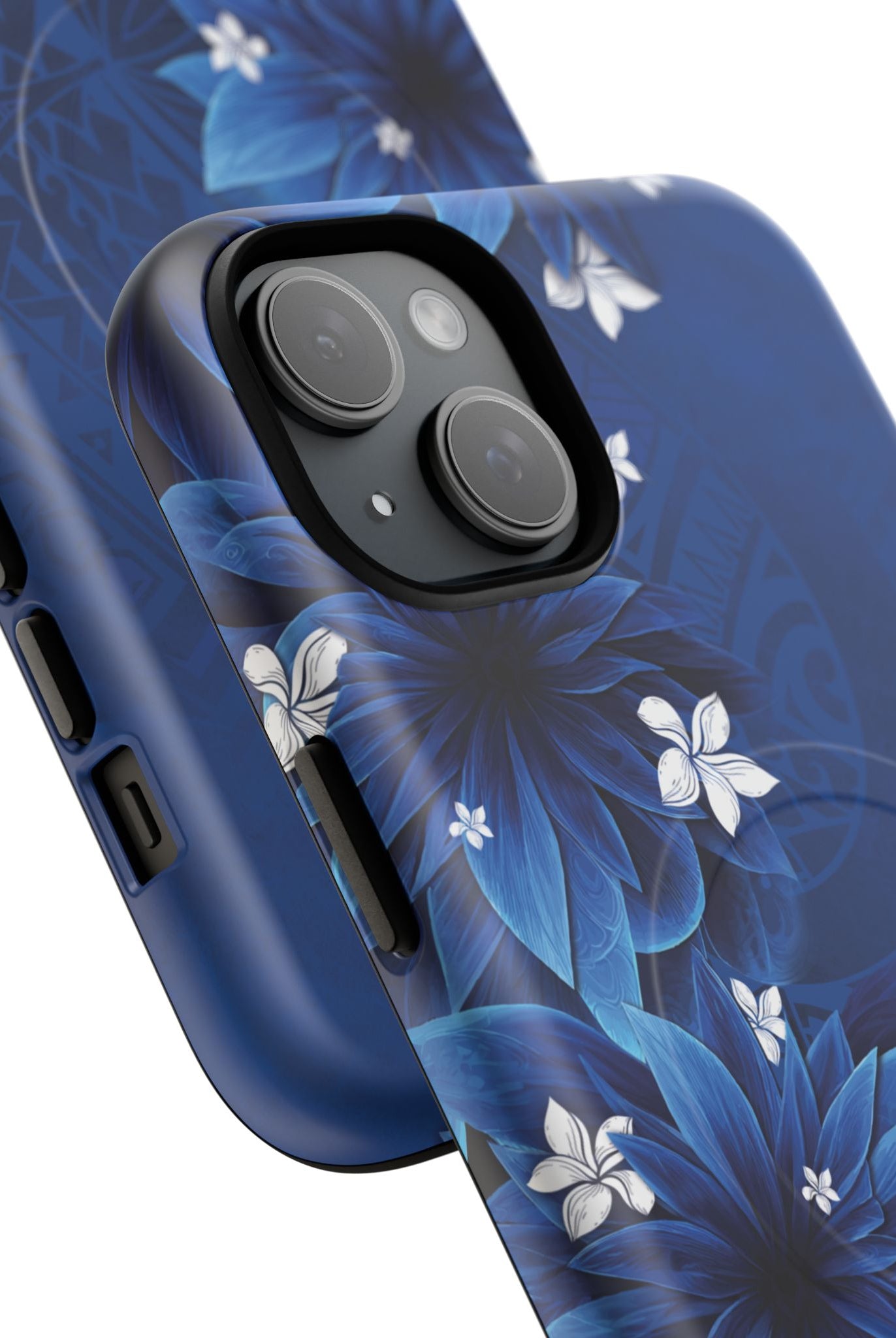 Woman holding Hoku Pua MagSafe iPhone Case - Hawaiian Blue Star Flower Polynesian Design - The Local Banyan
