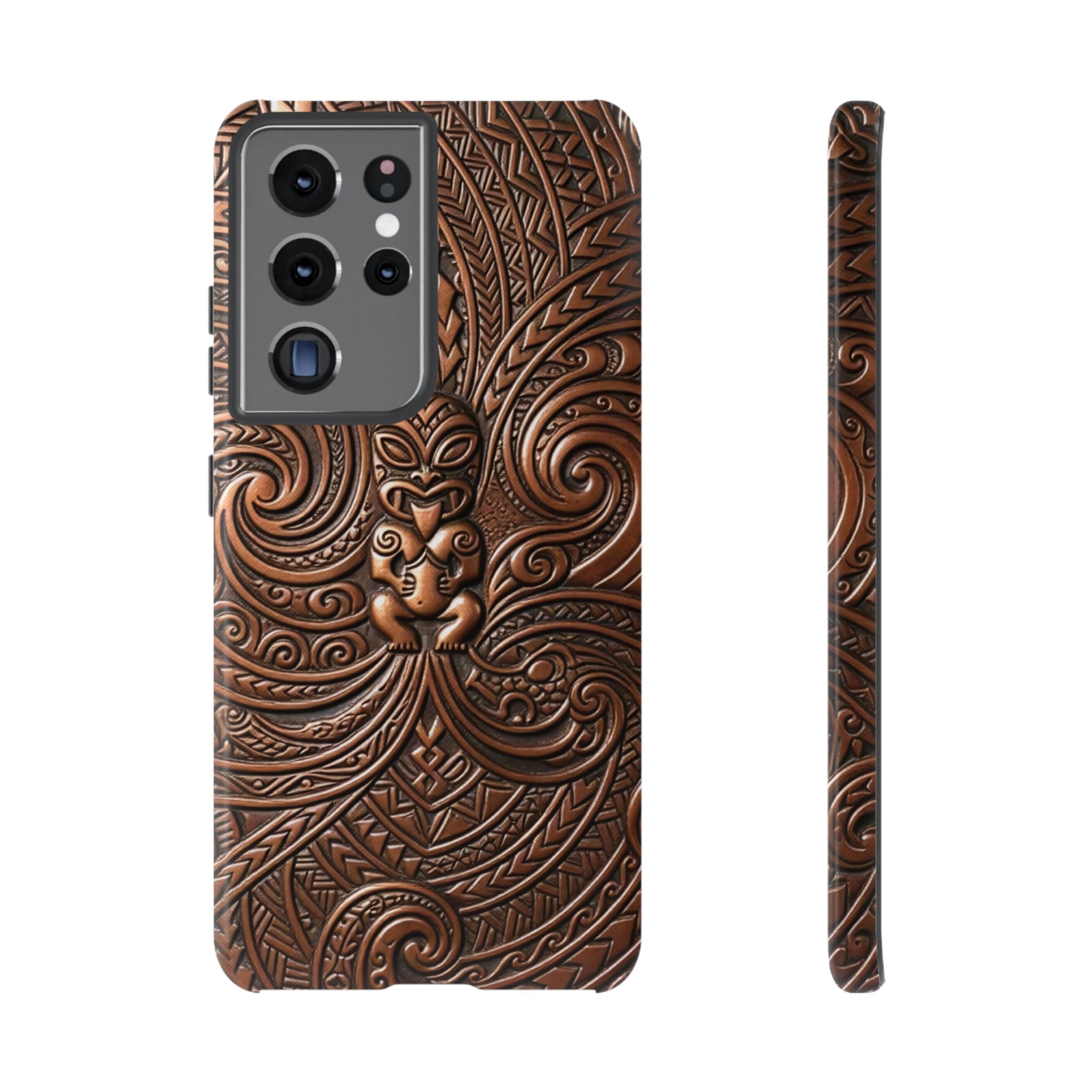 Paa Guardian Tough Samsung Galaxy Case Samsung Galaxy S21 Ultra Glossy - Hawaiian Copper Carved Tiki Polynesian Design - The Local Banyan