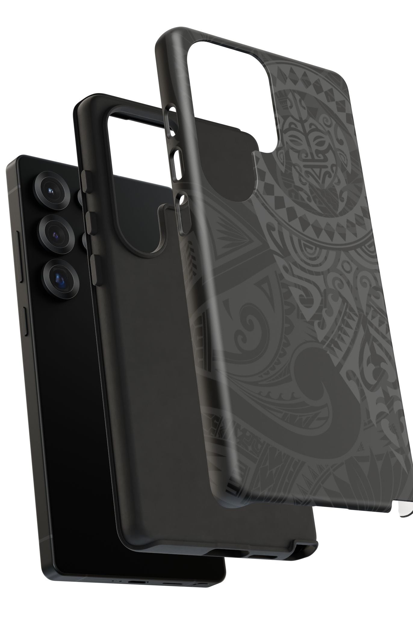 Tribal Guardian Tough Samsung Galaxy Case Detail View - Hawaiian Black on Black Polynesian Tribal Design Close Up - The Local Banyan