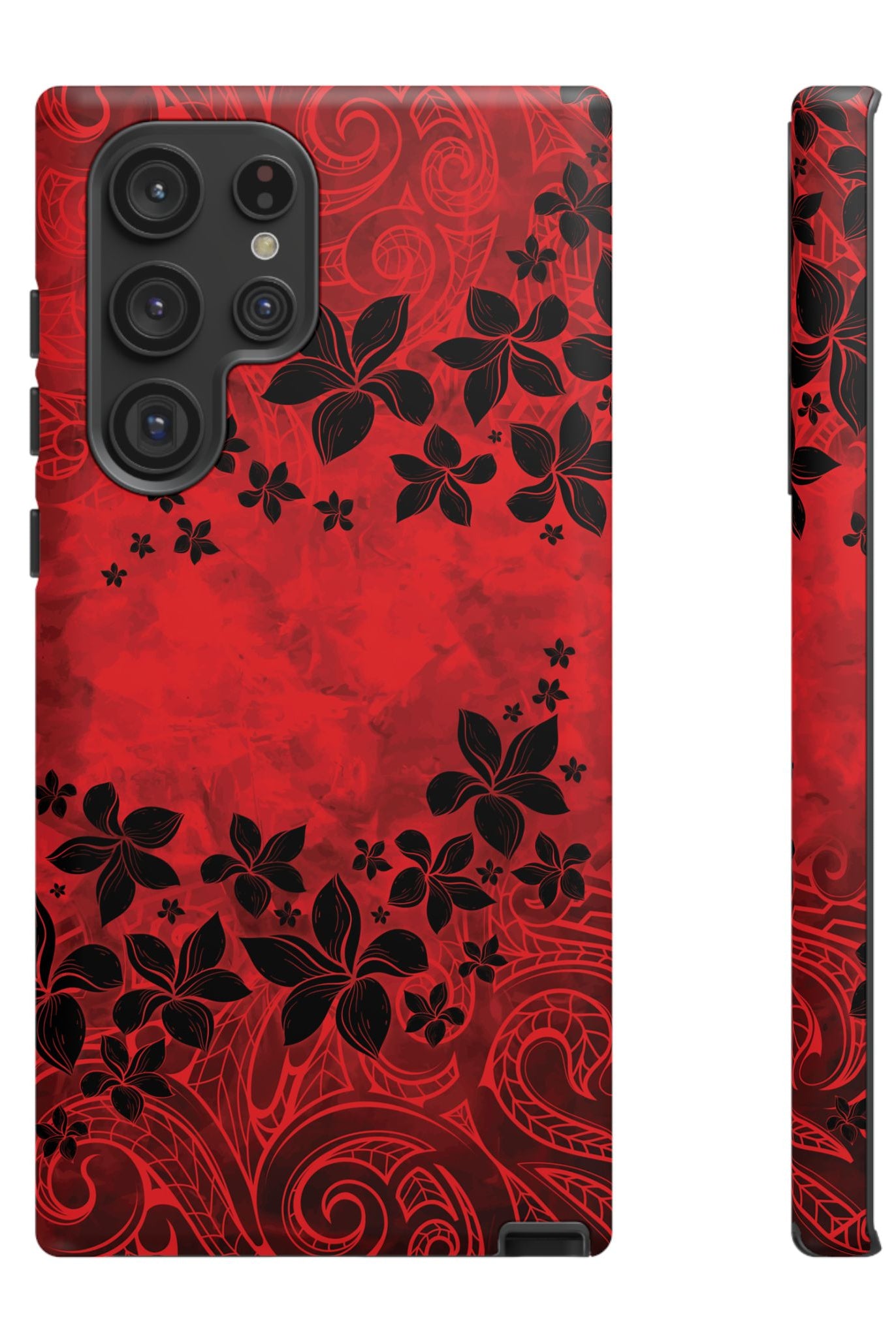 Keahi Pua Tough Samsung Galaxy Case Detail View - Hawaiian Fire Flower Red Tribal Floral Design Close Up - The Local Banyan