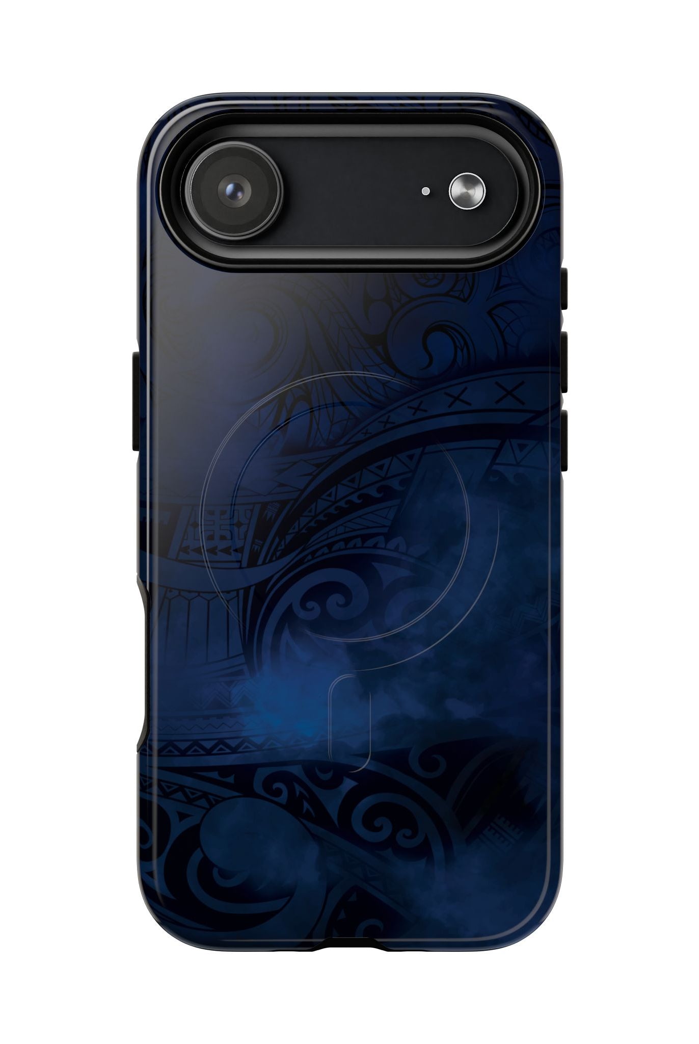 Midnight Essence MagSafe iPhone Case Detail View - Hawaiian Midnight Navy Polynesian Tribal Design Close Up - The Local Banyan
