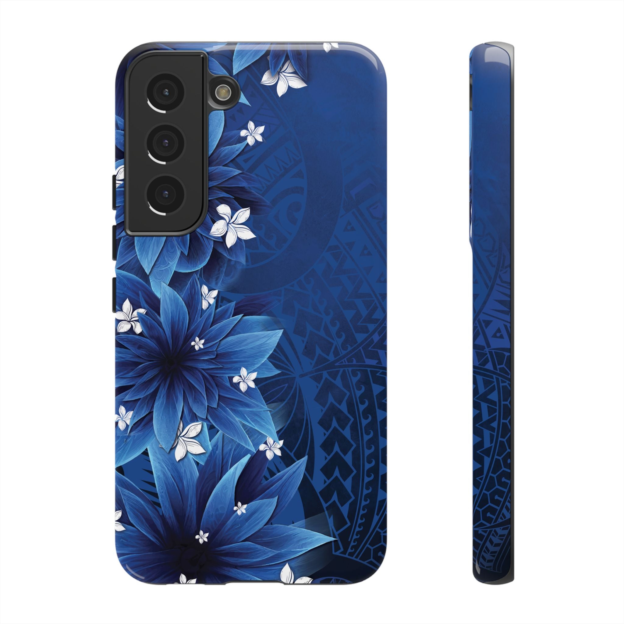 Hoku Pua Tough Samsung Galaxy Case Samsung Galaxy S22 Glossy - Hawaiian Blue Star Flower Polynesian Design - The Local Banyan