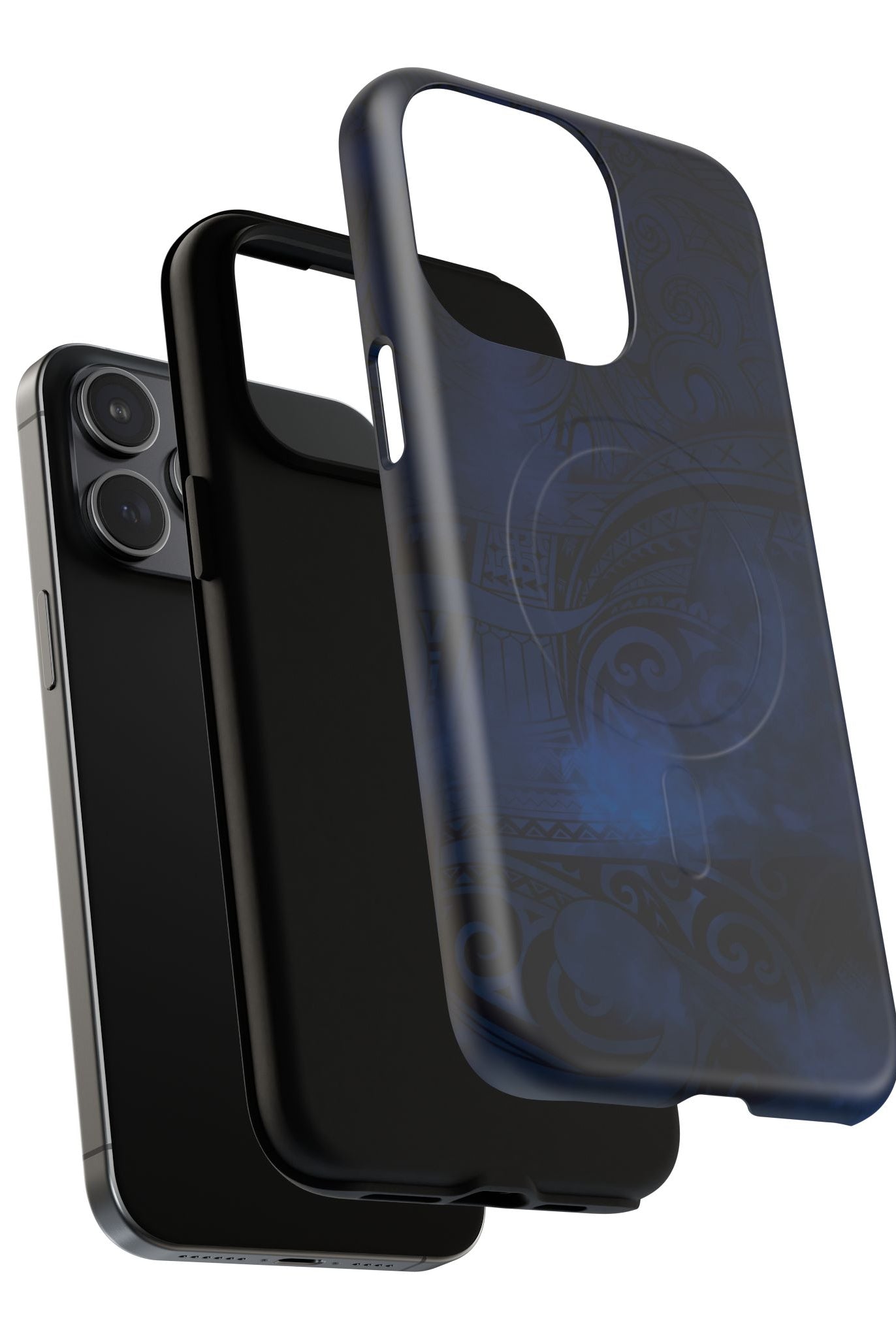Midnight Essence MagSafe iPhone Case Detail View - Hawaiian Midnight Navy Polynesian Tribal Design Close Up - The Local Banyan