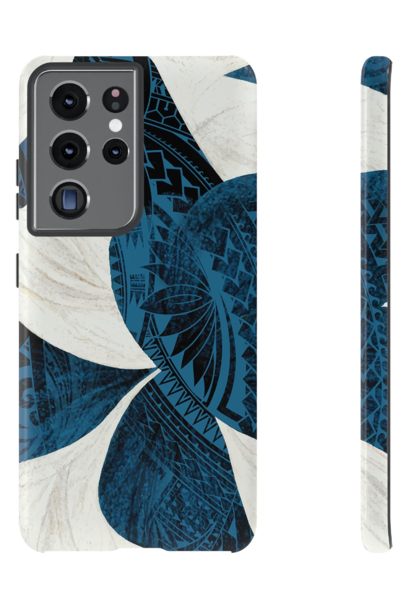 Hana Breeze Tough Samsung Galaxy Case Samsung Galaxy S21 Ultra Glossy - Hawaiian Blue Plumeria Polynesian Botanical Design - The Local Banyan
