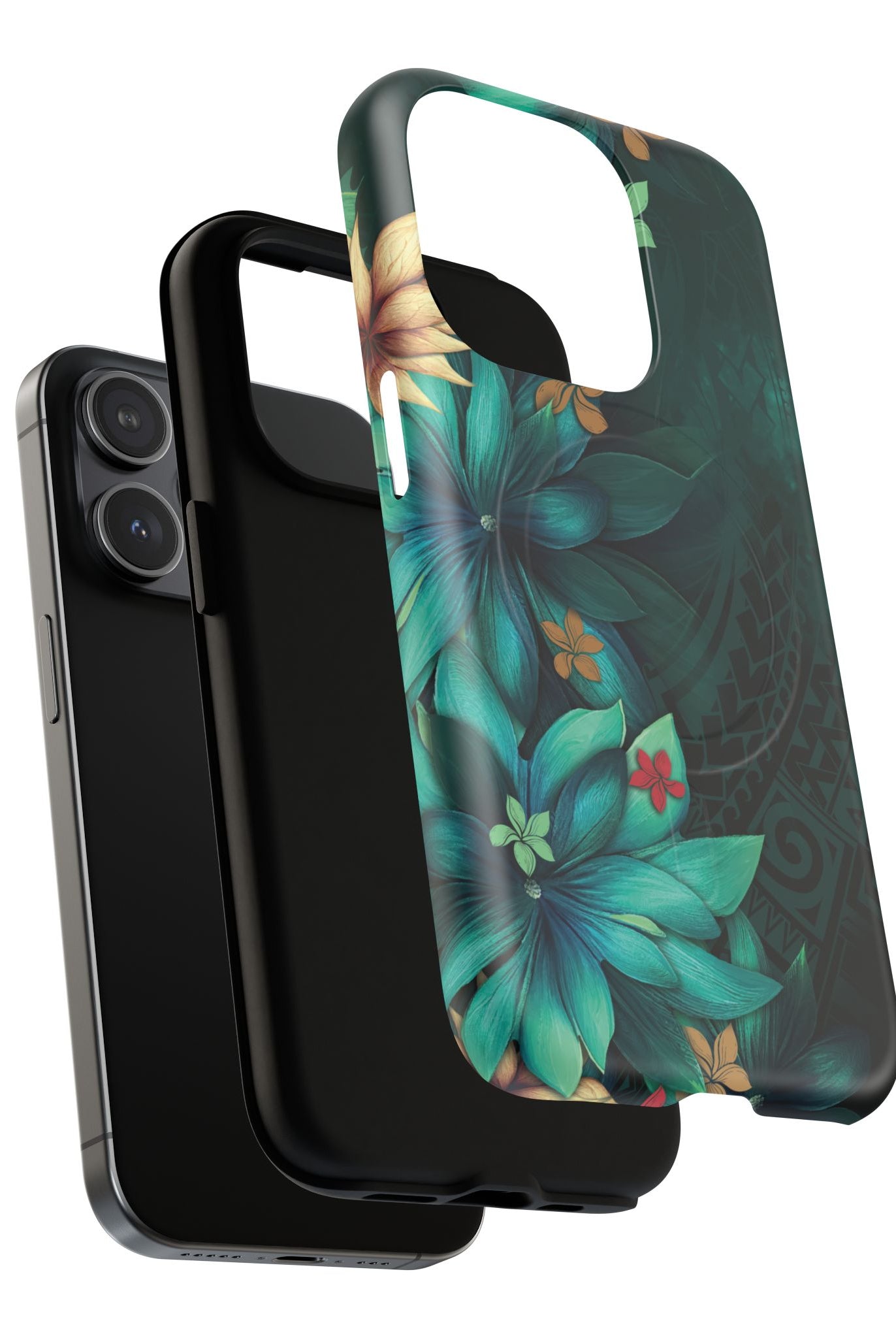 Aloha Whispers MagSafe iPhone Case Detail View - Hawaiian Abstract Green Floral Polynesian Design Close Up - The Local Banyan