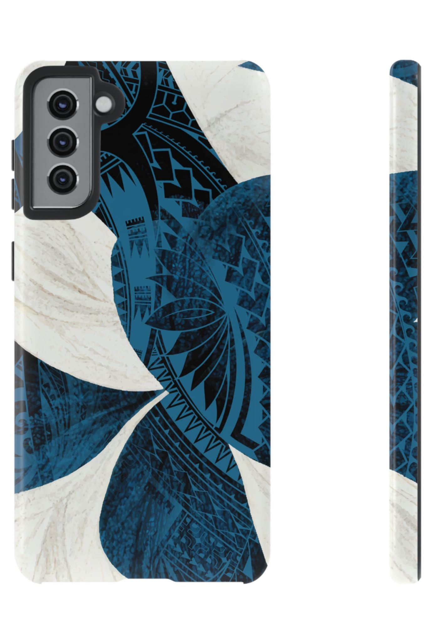 Hana Breeze Tough Samsung Galaxy Case Samsung Galaxy S21 Plus Glossy - Hawaiian Blue Plumeria Polynesian Botanical Design - The Local Banyan