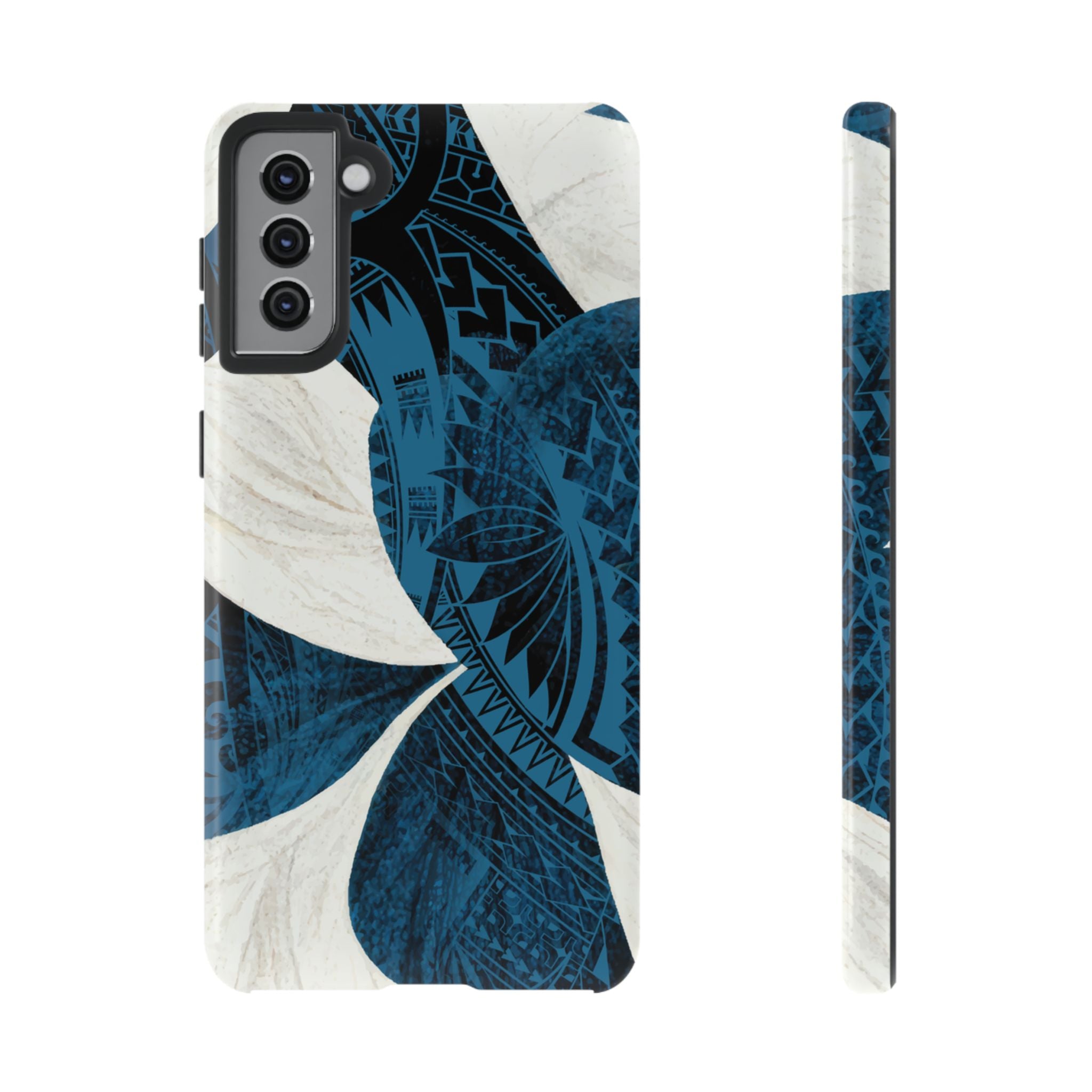 Hana Breeze Tough Samsung Galaxy Case Samsung Galaxy S21 Plus Glossy - Hawaiian Blue Plumeria Polynesian Botanical Design - The Local Banyan