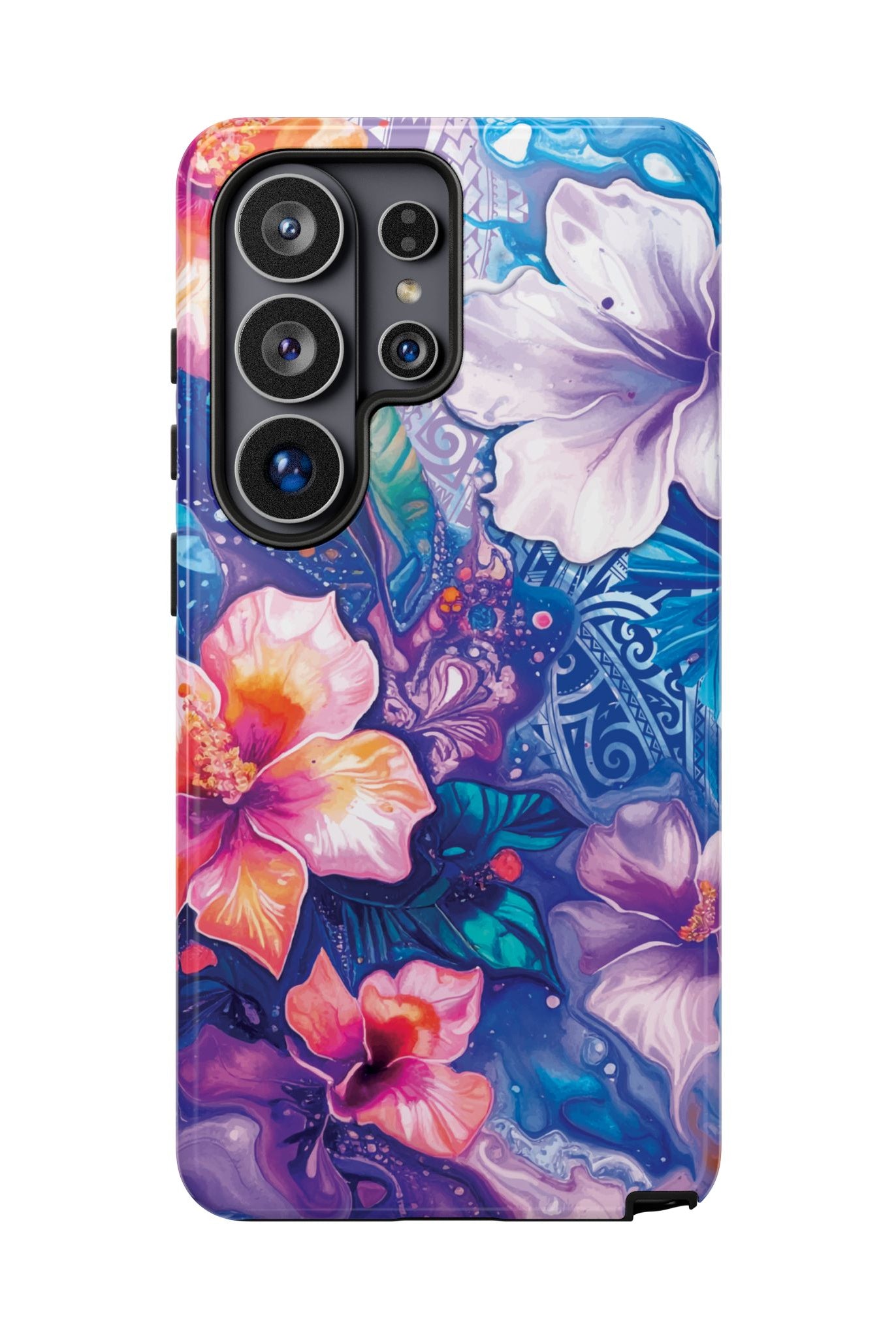 Woman holding Aloha Wai Tough Samsung Galaxy Case - Hawaiian Aloha Tropical Floral Design - The Local Banyan
