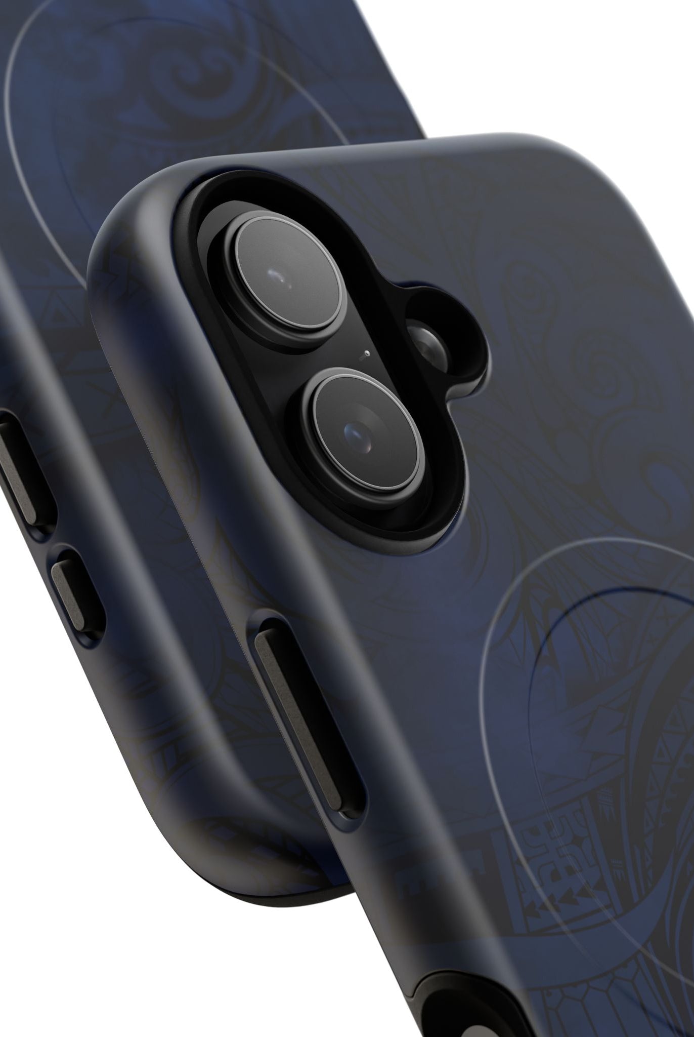Woman holding Midnight Essence MagSafe iPhone Case - Hawaiian Midnight Navy Polynesian Tribal Design - The Local Banyan