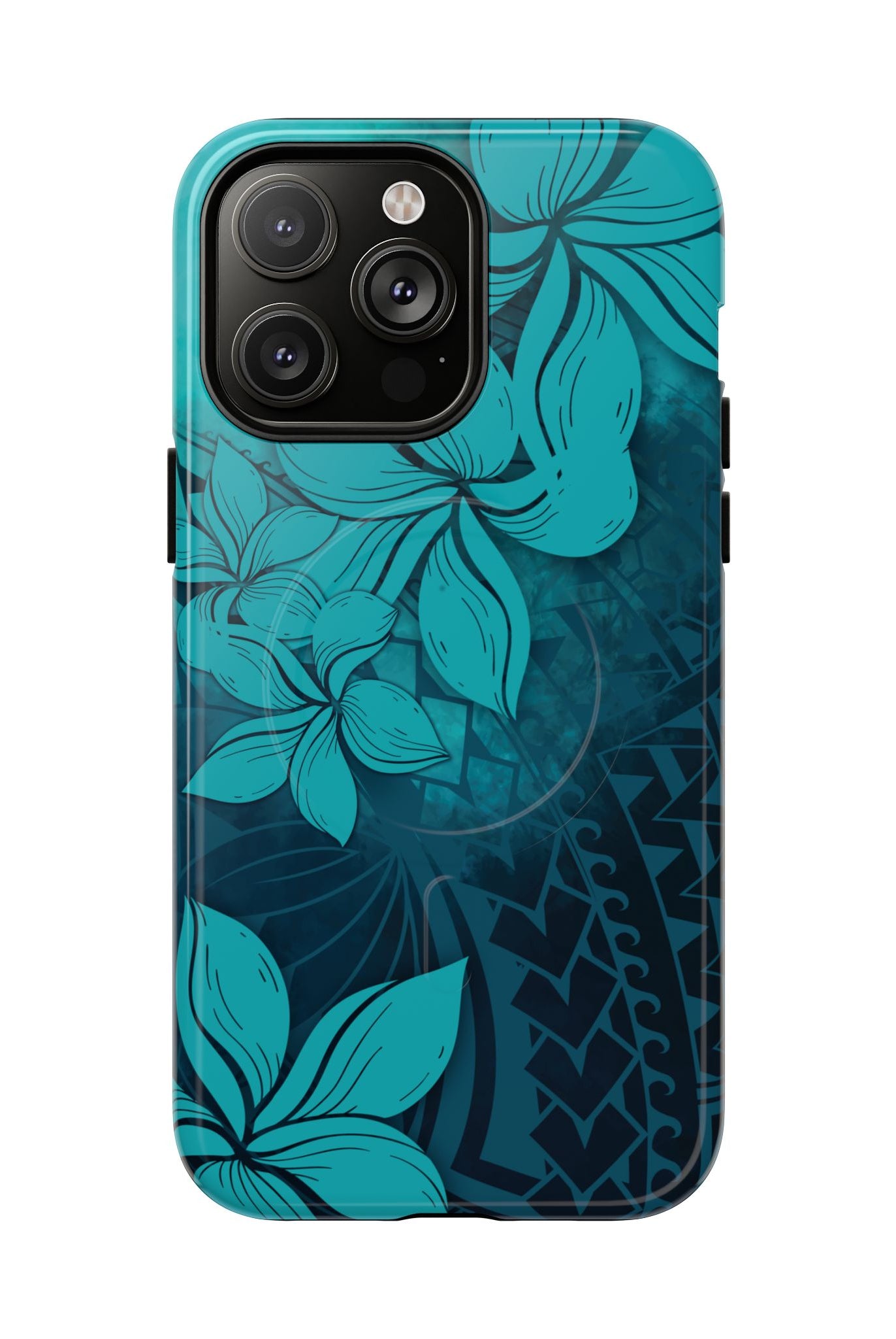 Moana Bloom MagSafe iPhone Case iPhone 14 Pro Max Glossy - Hawaiian Teal Plumeria Ocean Tribal Design - The Local Banyan