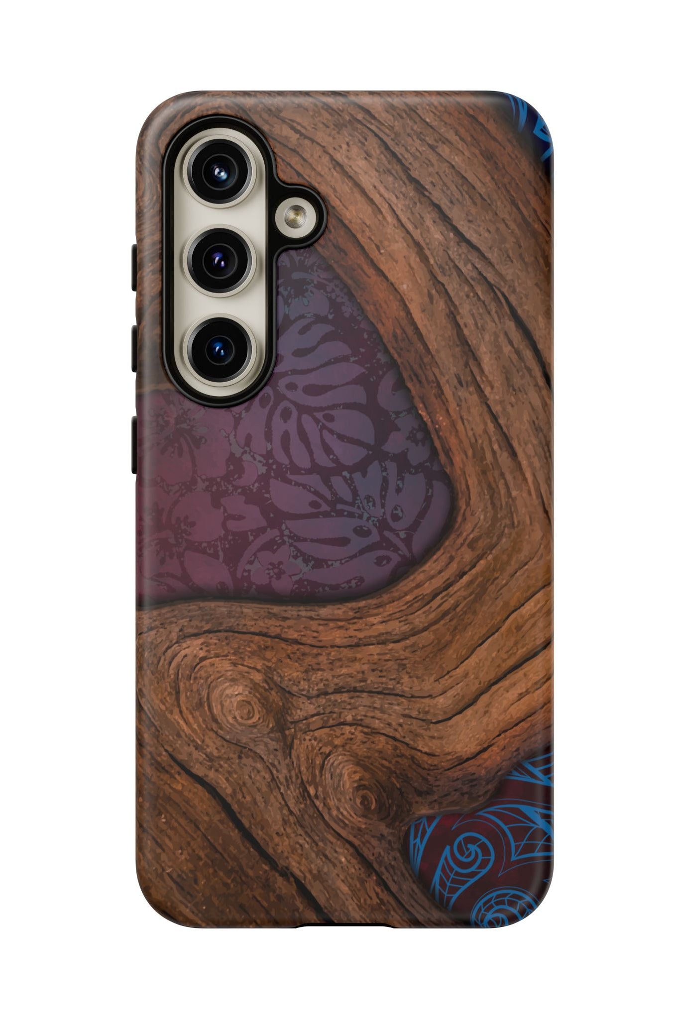 Rooted Tough Samsung Galaxy Case Detail View - Hawaiian Koa Wood Island Strength Tribal Design Close Up - The Local Banyan