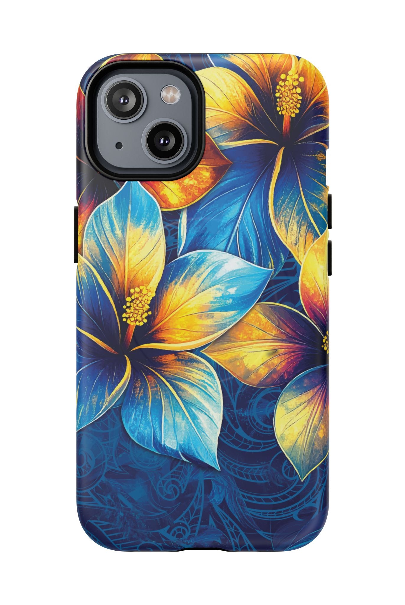 Pua La MagSafe iPhone Case iPhone 14 Matte - Hawaiian Golden Hibiscus Sun Flower Sapphire Design - The Local Banyan