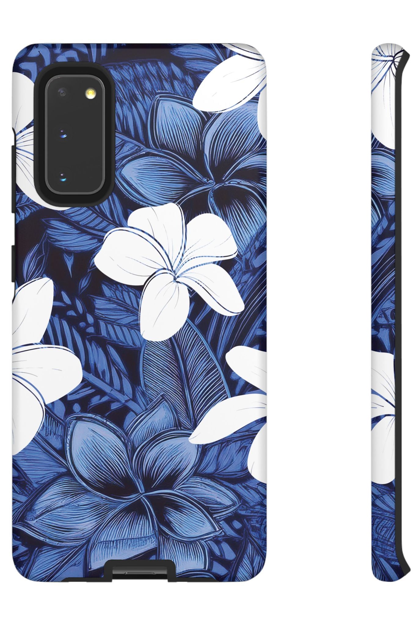 Eternal Blue Plumeria Tough Samsung Galaxy Case Samsung Galaxy S20 Matte - Hawaiian Blue Plumeria Ocean Floral Design - The Local Banyan